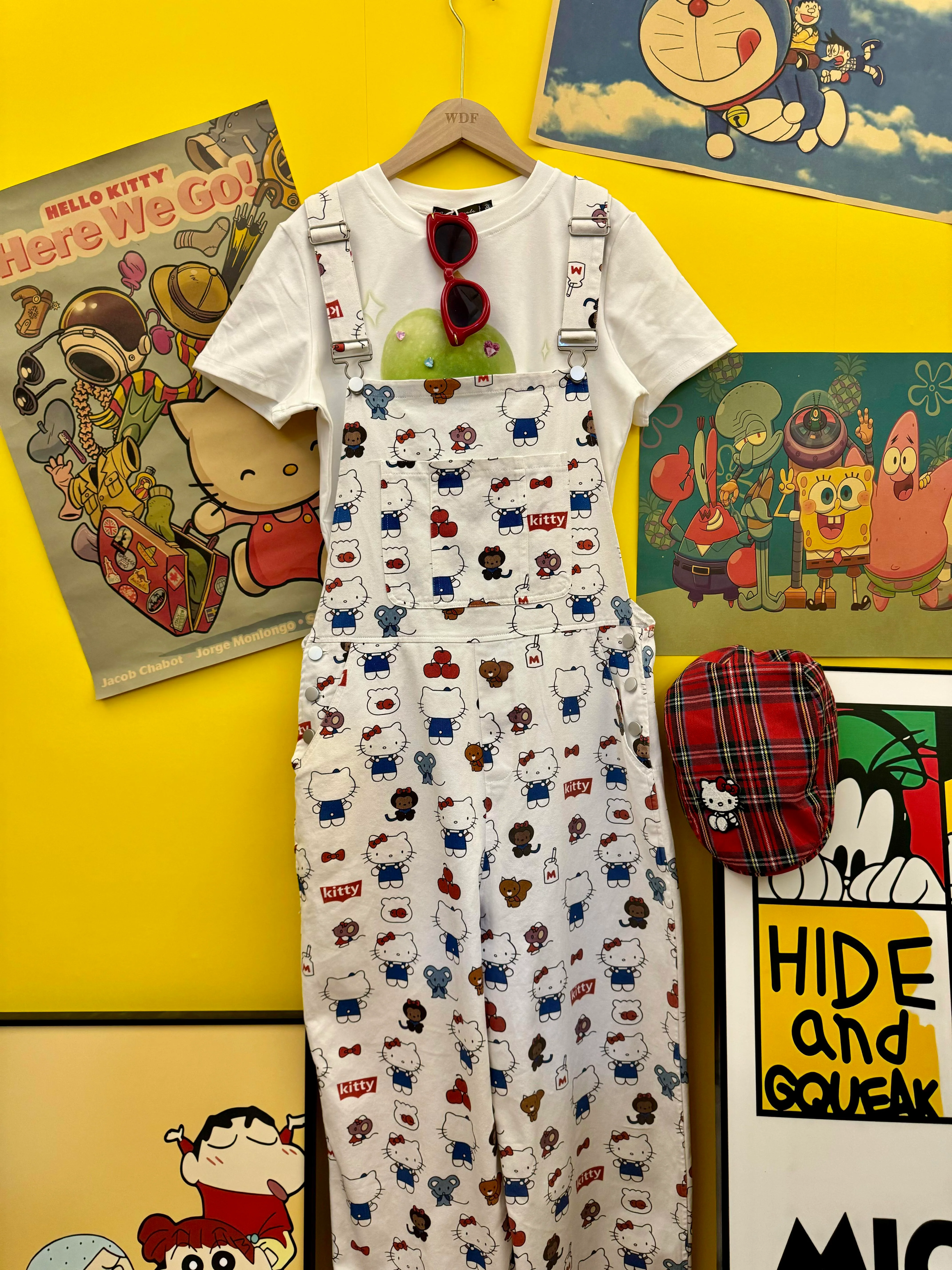 Hellokitty White Denim Jumpsuits for Women Casual Sleeveless Overalls Jeans Pants Jumpers with Pockets