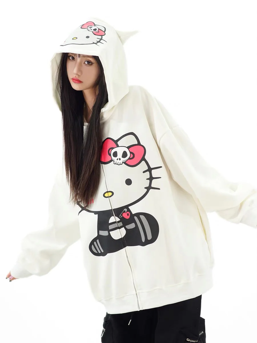KT Hoodies Fall Jacket Oversized Sweatshirts Casual Drawstring Zip Up Y2K Hoodie with Pocket