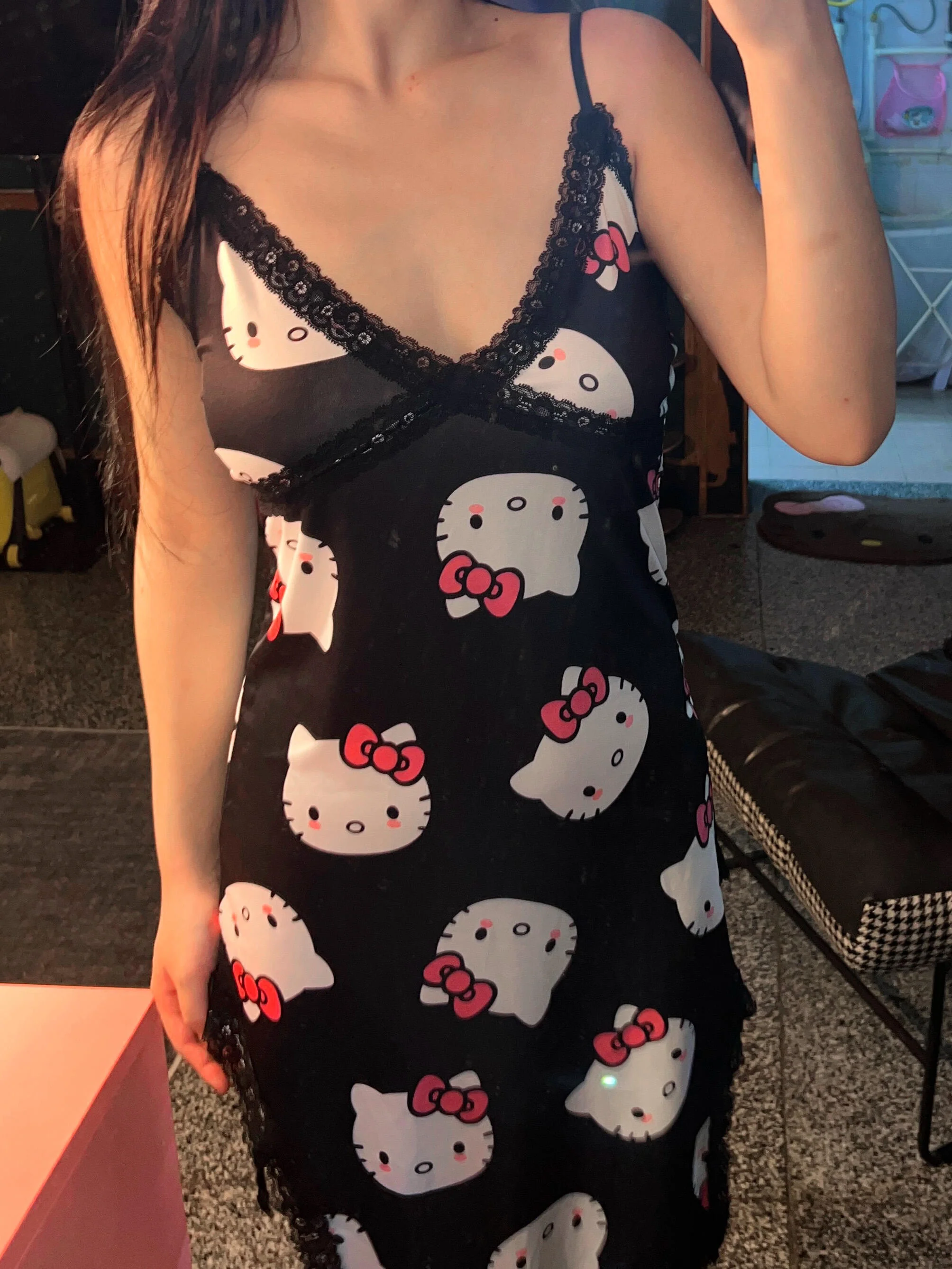 Hellokitty Women Chemise Night Gown Lace Modal Sleepwear V-Neck Full Slip Babydoll Lingerie Sexy Nightgowns