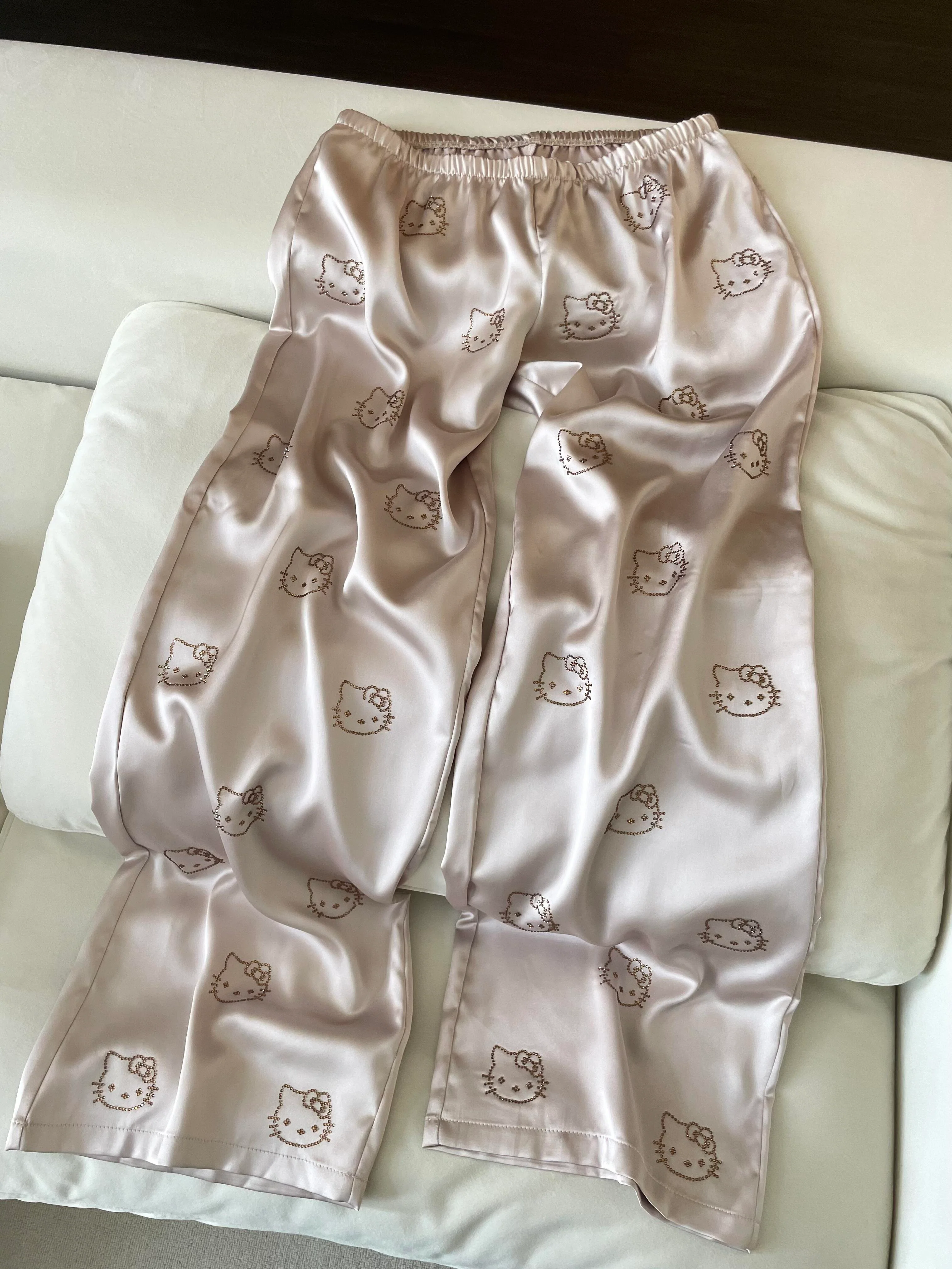 Hellokitty Champagne Satin Pajama Set for Women 2 Piece Silky Lingerie Sleepwear Camisole Pj Shorts Set Soft Nightwear