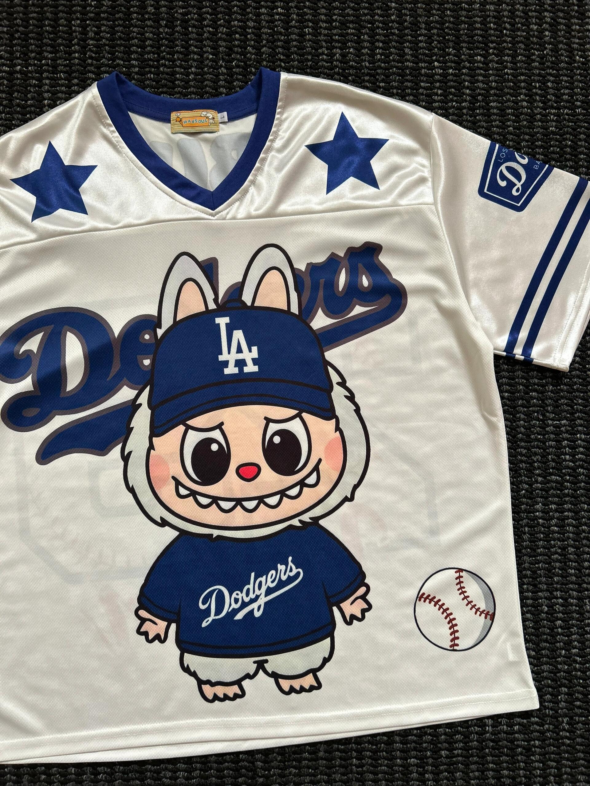 Labubu Blue Dodgers Cute Baseball Jersey Shirts Sports Uniform Summer Loose Short Sleeve Tops T-Shirts