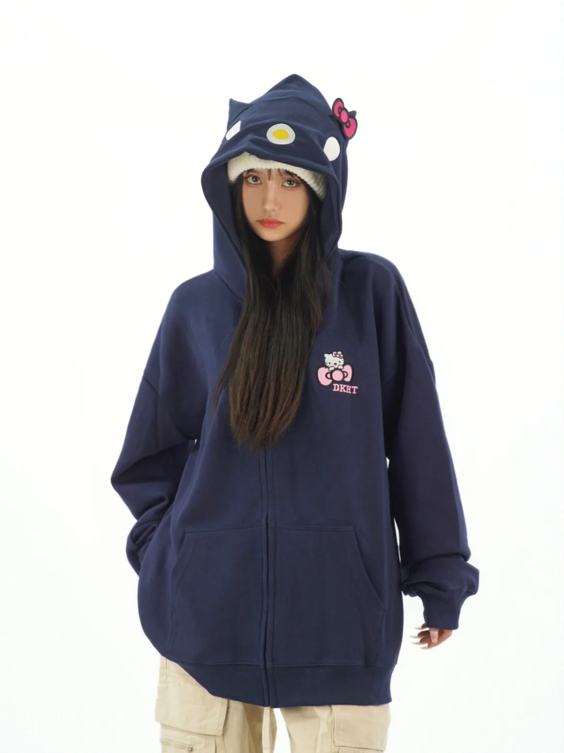 KT Women's Cute Hoodies Teen Girl Fall Jacket Oversized Sweatshirts Casual Drawstring Zip Up Y2K Hoodie with Pocket