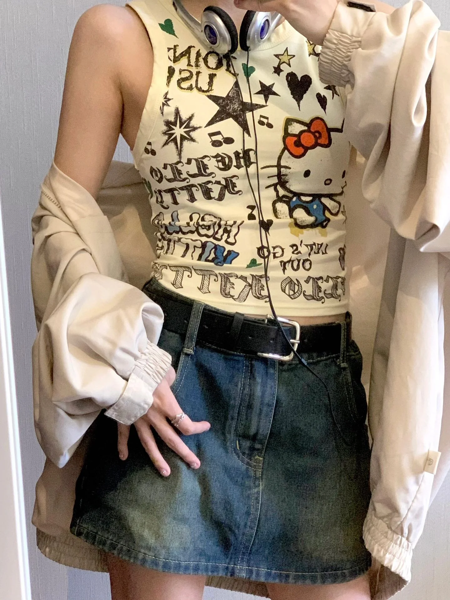 Hellokitty Women’s  Sleeveless Racer Back Tank Tops Halter Neck Crop Tops