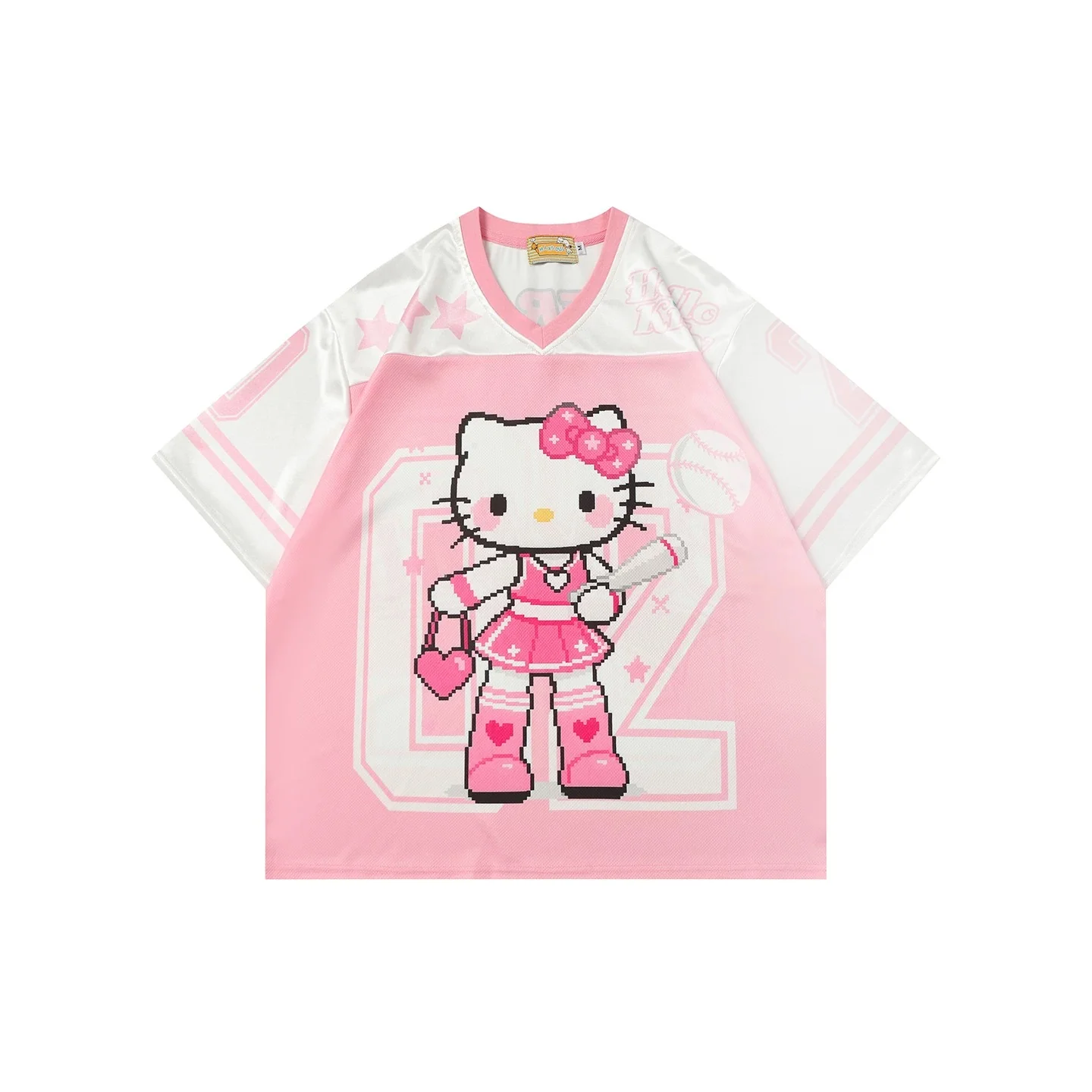 Hellokitty Pink Cute Baseball Jersey Shirts Sports Uniform Summer Loose Short Sleeve Tops T-Shirts