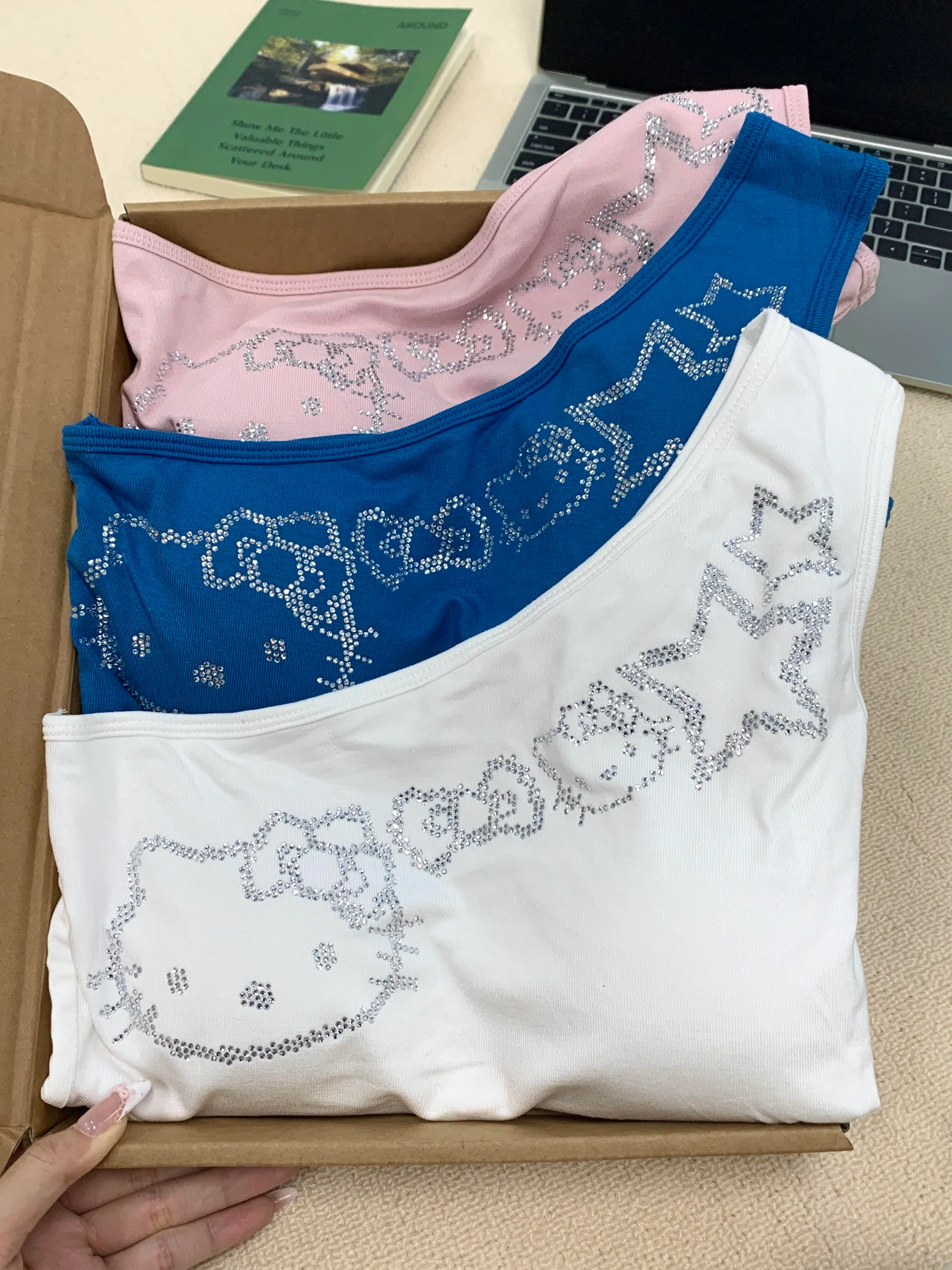 Hellokitty One Shoulder Tank Tops Summer Going Out Tops Asymmetrical Sleeveless Shirts