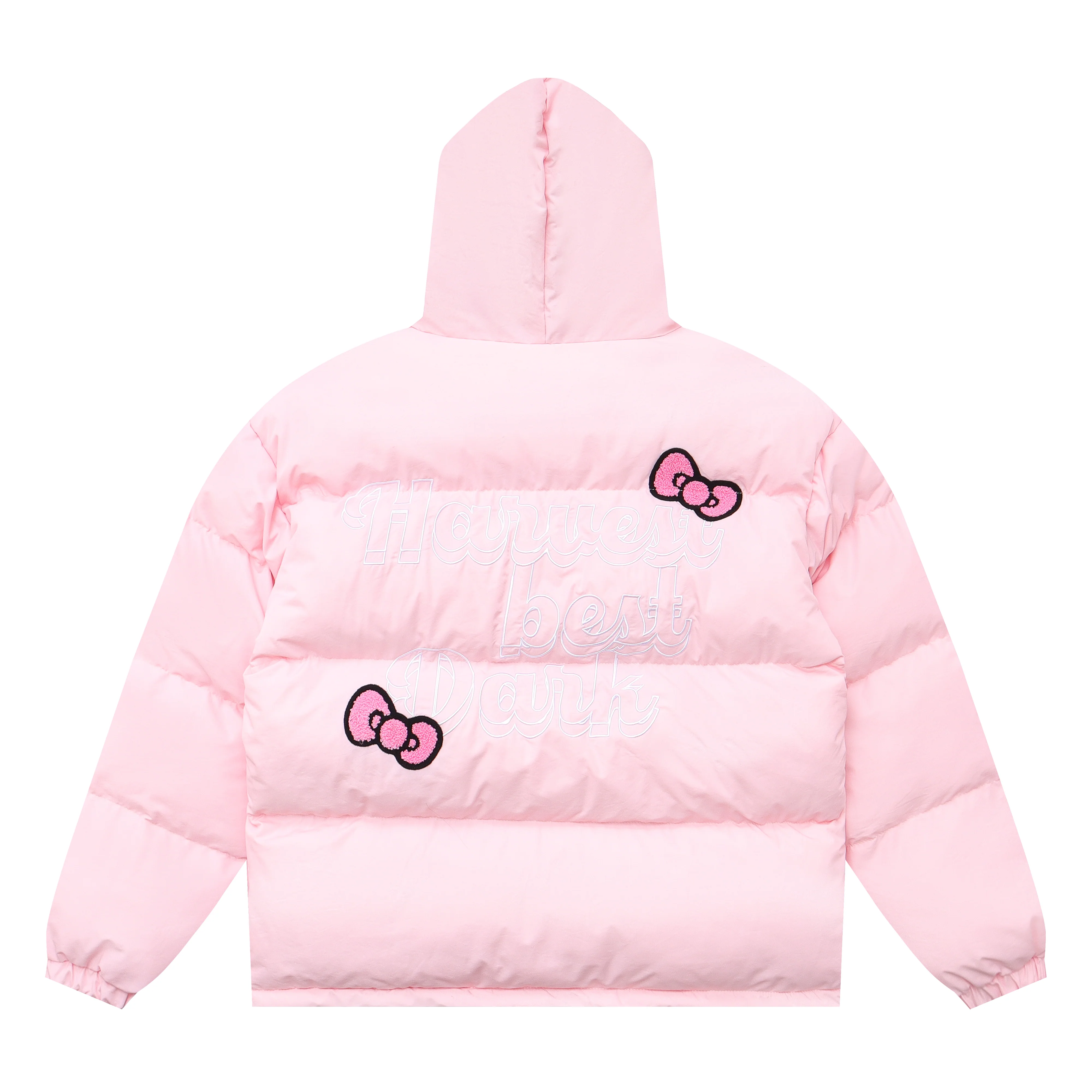 Hellokitty Winter Long Sleeve Zip Hooded Puffer Jacket Coat Pockets Baggy Short Down Coat