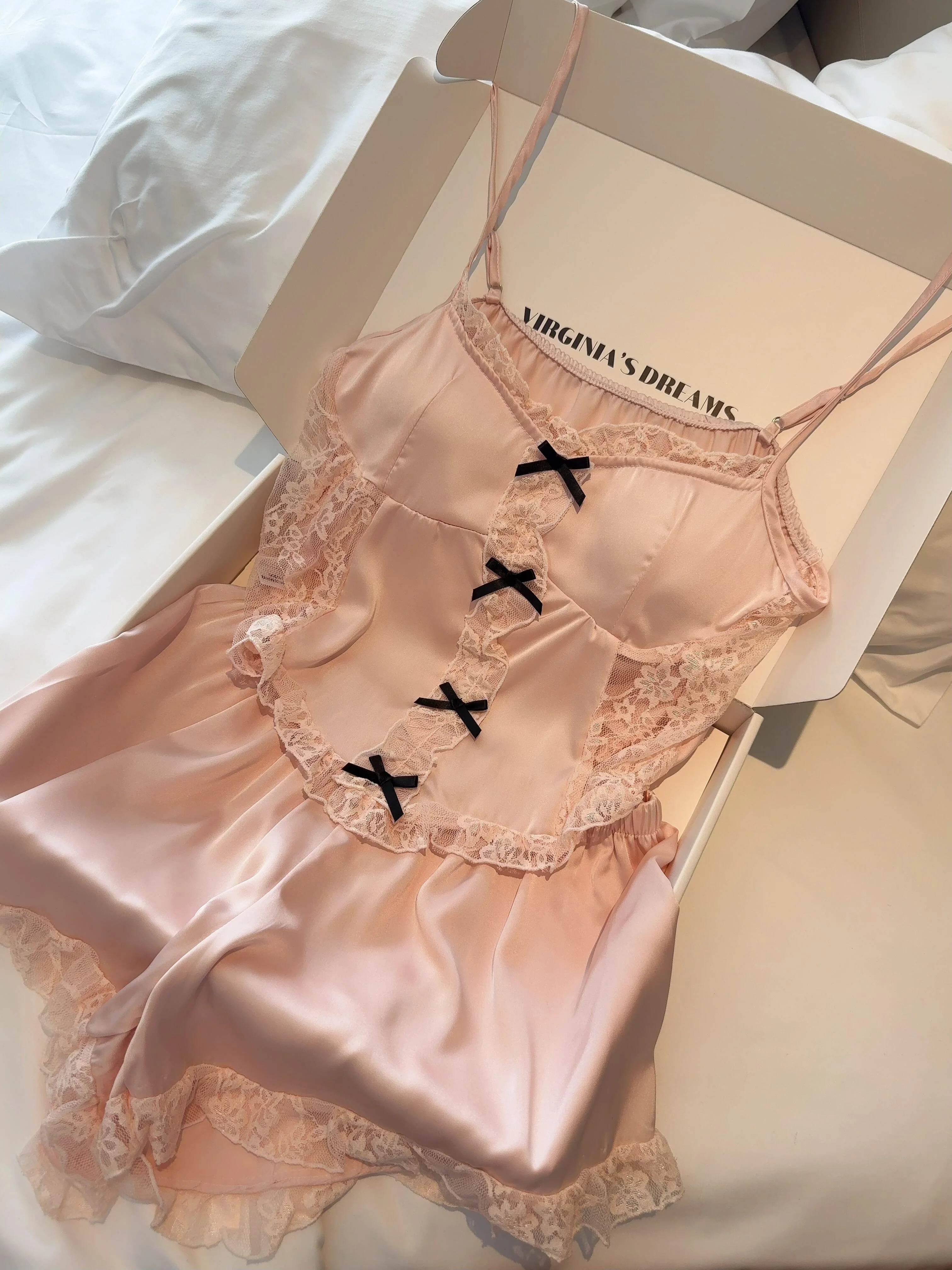 Pink Satin Pajama Set for Women 2 Piece Silky Lingerie Sleepwear Camisole Pj Shorts Set Soft Nightwear