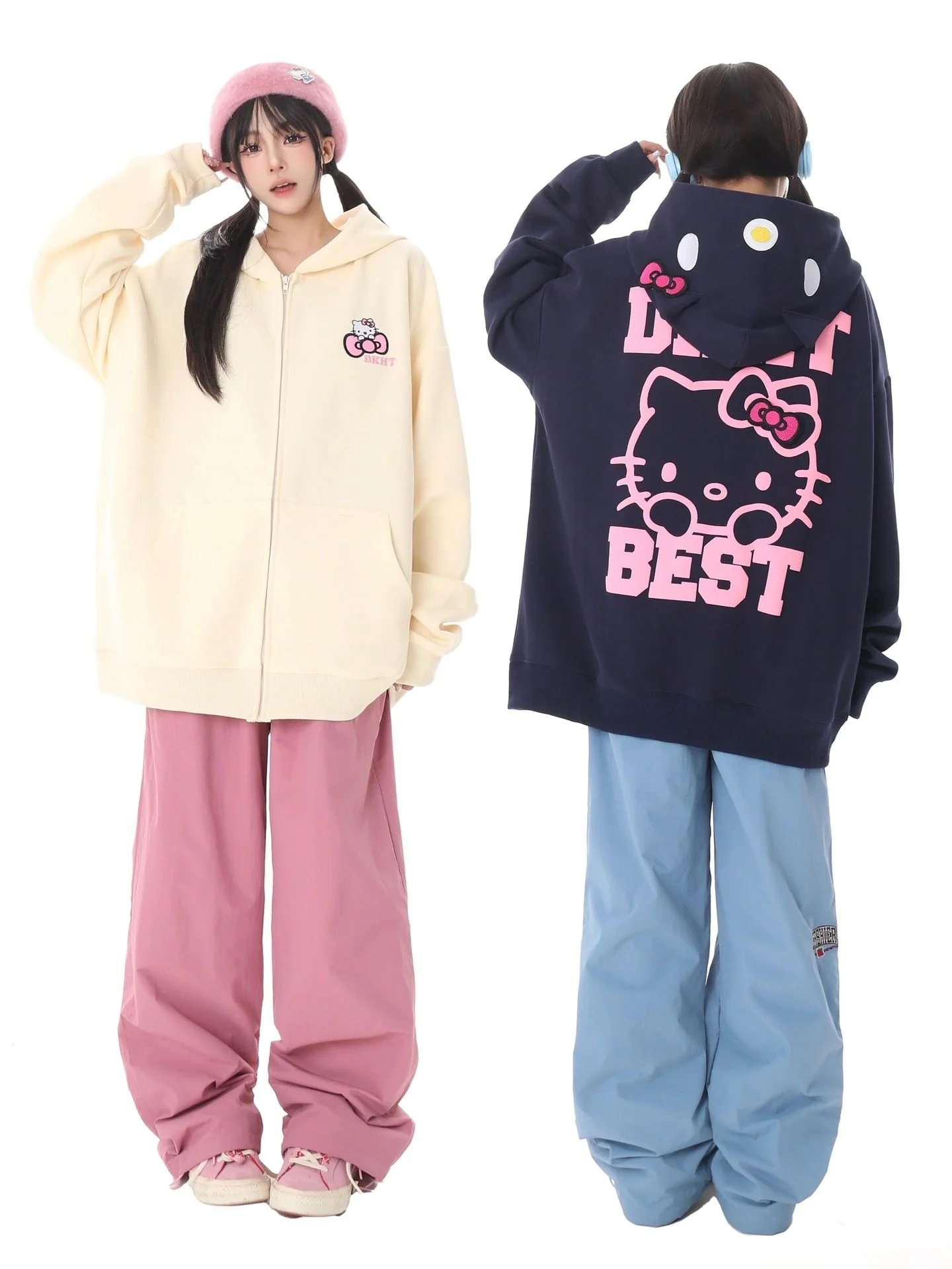 KT Women's Cute Hoodies Teen Girl Fall Jacket Oversized Sweatshirts Casual Drawstring Zip Up Y2K Hoodie with Pocket