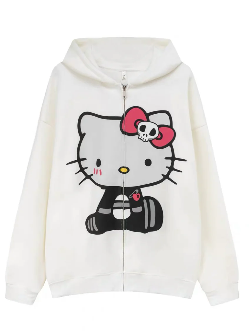 KT Hoodies Fall Jacket Oversized Sweatshirts Casual Drawstring Zip Up Y2K Hoodie with Pocket