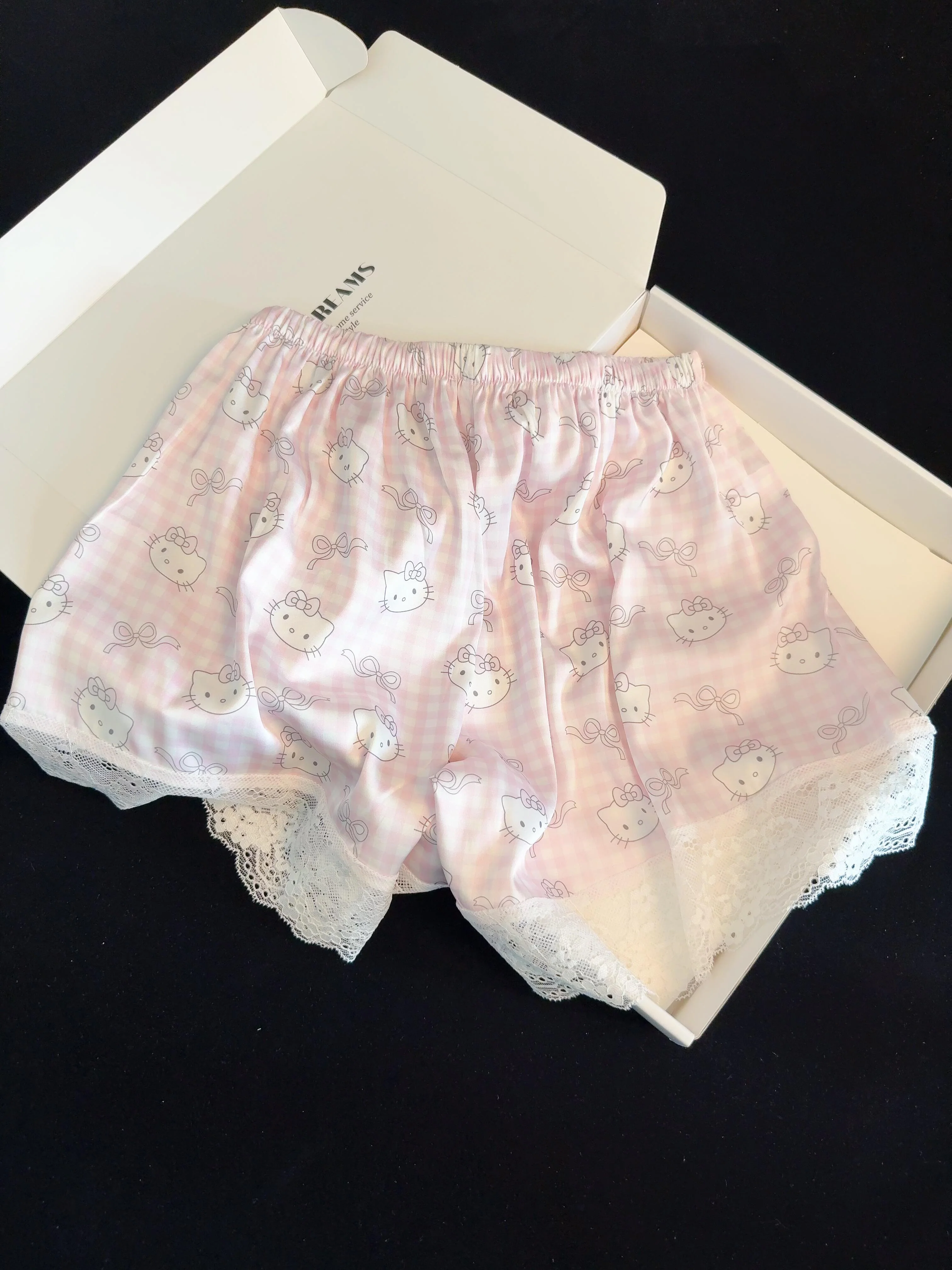 Hellokitty Pink Lace Pajama Set for Women 2 Piece Lingerie Sleepwear Camisole Pj Shorts Set Soft Nightwear