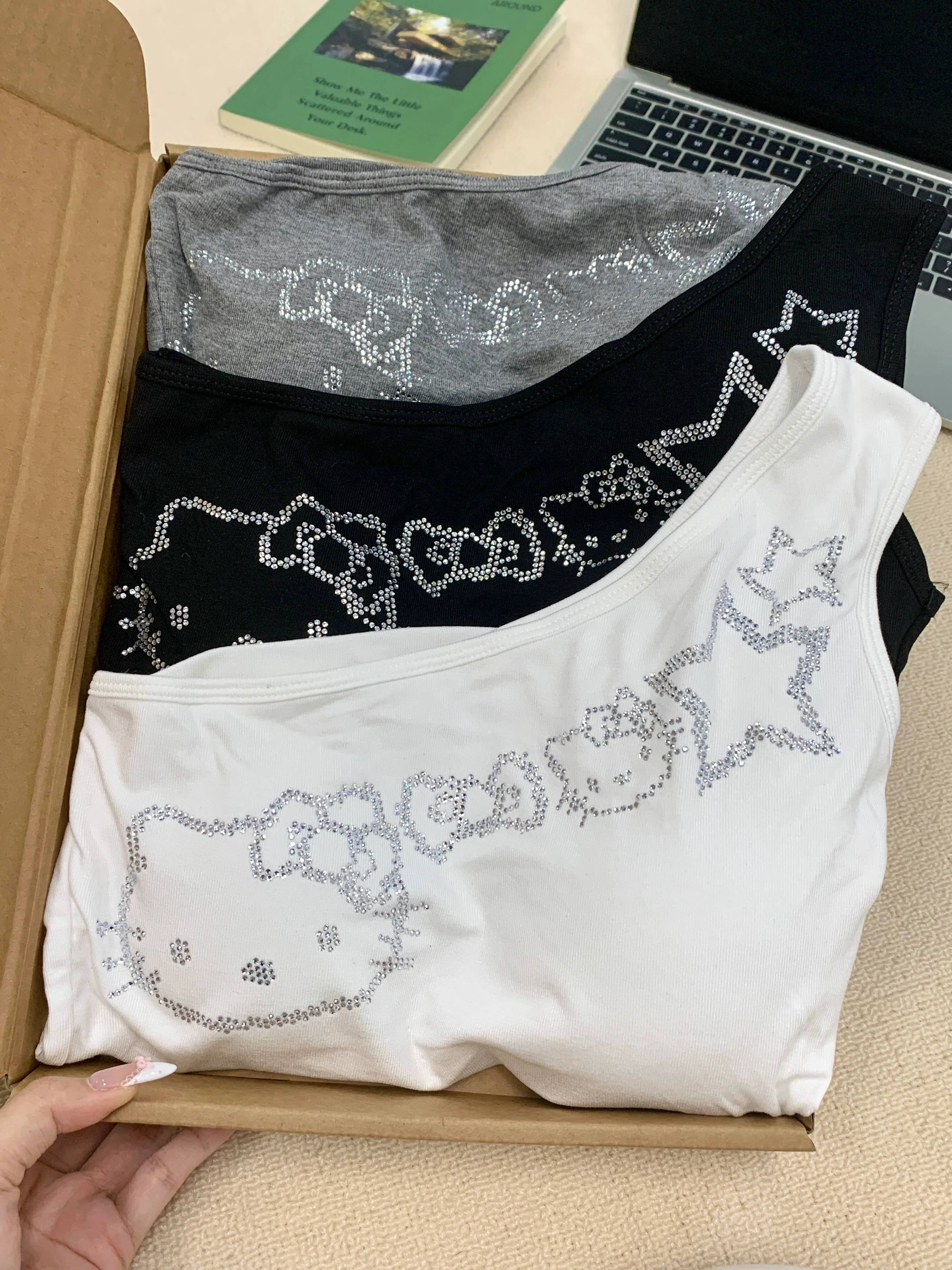 Hellokitty One Shoulder Tank Tops Summer Going Out Tops Asymmetrical Sleeveless Shirts