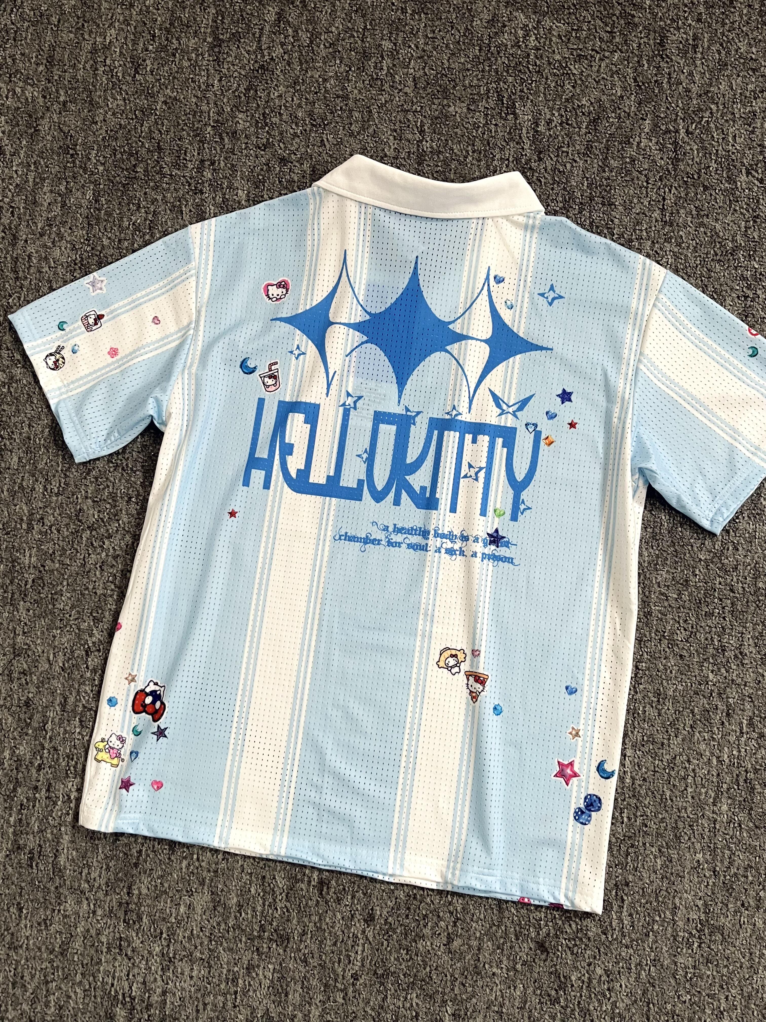 Hellokitty Jersey Shirts for Women V Neck Tshirt Striped Number Graphic Shirt Casual Y2k Streetwear Tee Tops