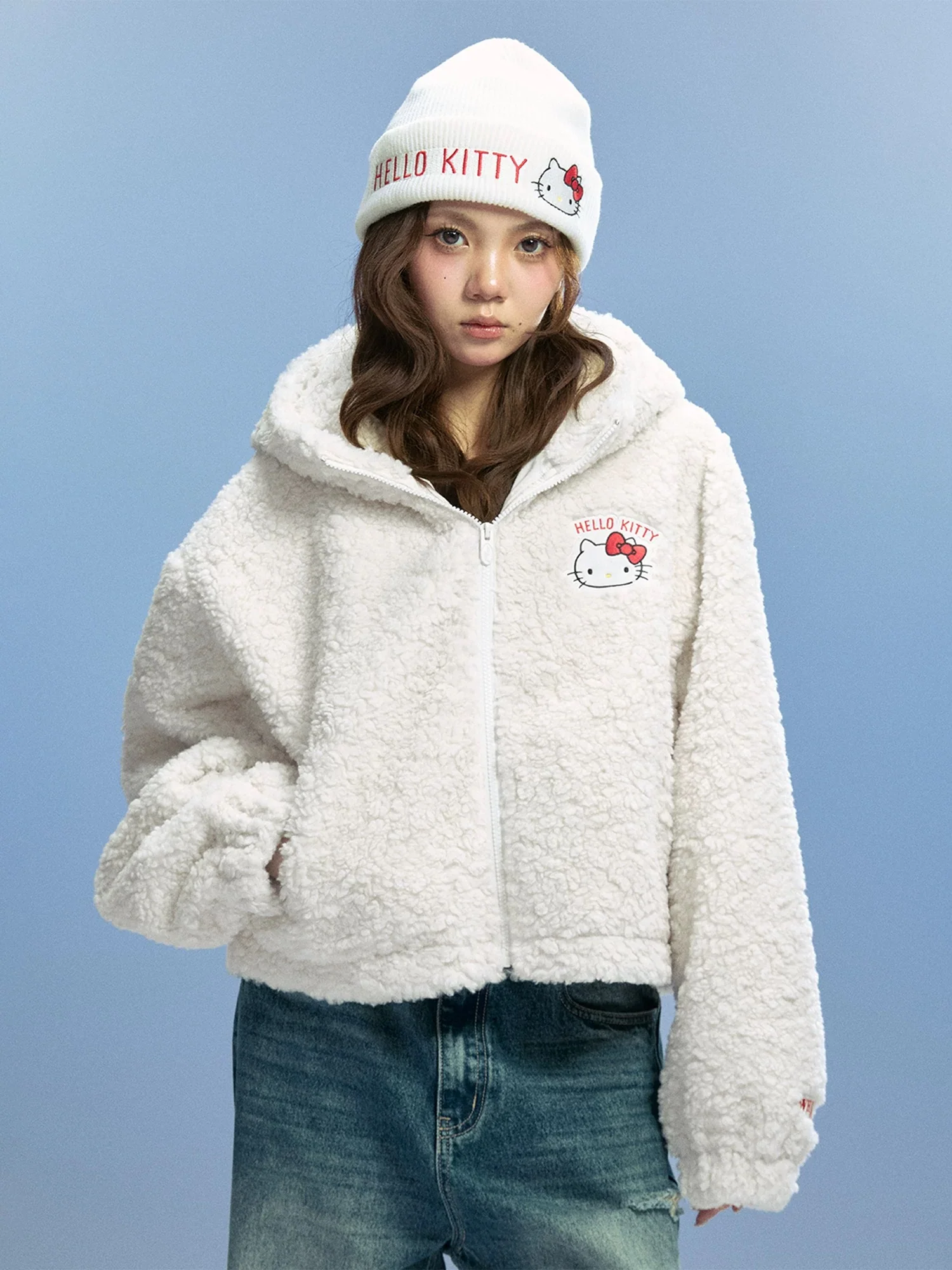 Hellokitty Winter Coats Fleece Faux Fur Shearling Trendy Jackets Warm Outerwear Clothing