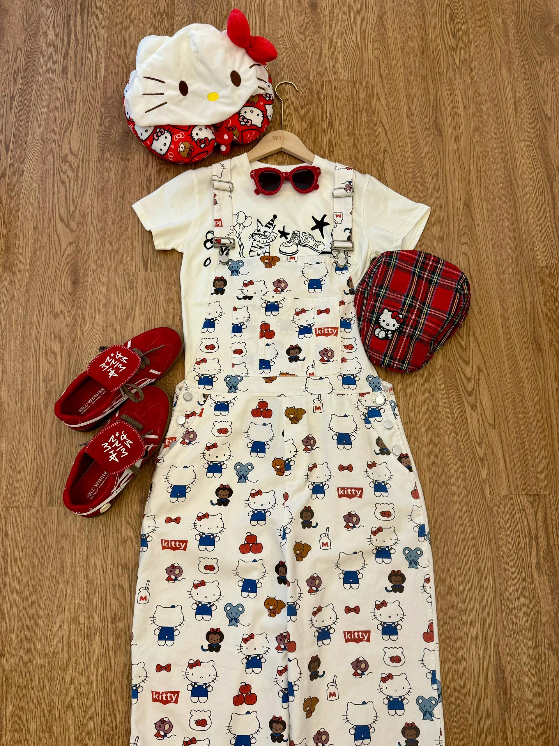 Hellokitty White Denim Jumpsuits for Women Casual Sleeveless Overalls Jeans Pants Jumpers with Pockets