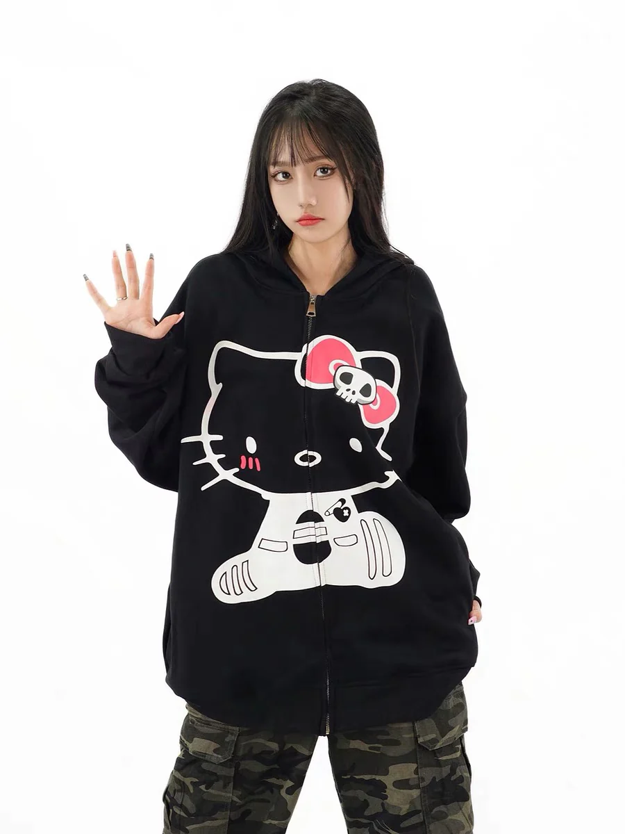 KT Hoodies Fall Jacket Oversized Sweatshirts Casual Drawstring Zip Up Y2K Hoodie with Pocket