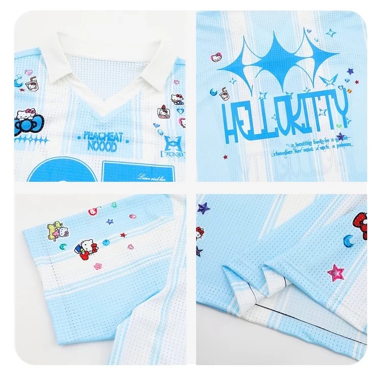 Hellokitty Jersey Shirts for Women V Neck Tshirt Striped Number Graphic Shirt Casual Y2k Streetwear Tee Tops