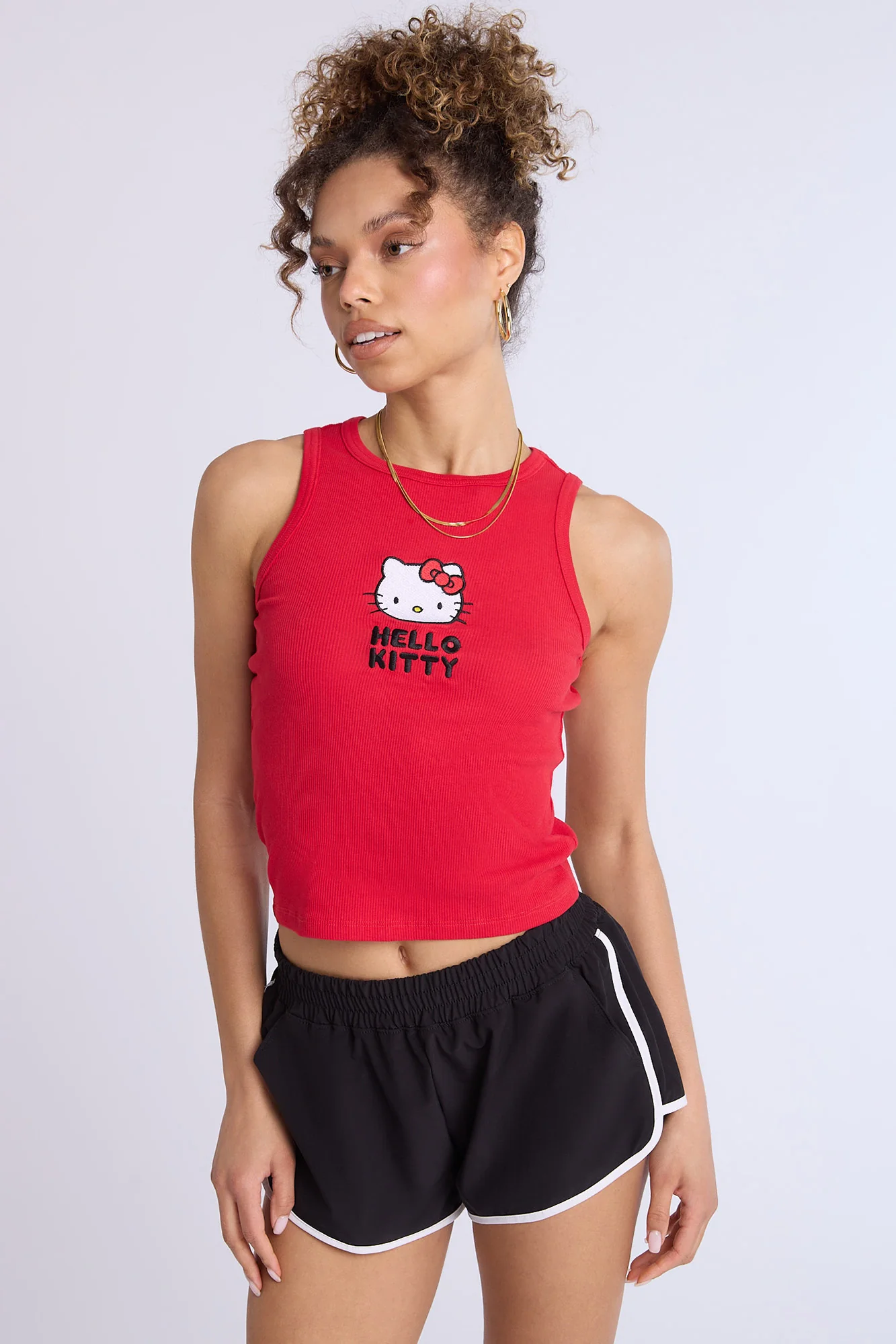 Hello Kitty Graphic Ribbed High Neck Tank Top