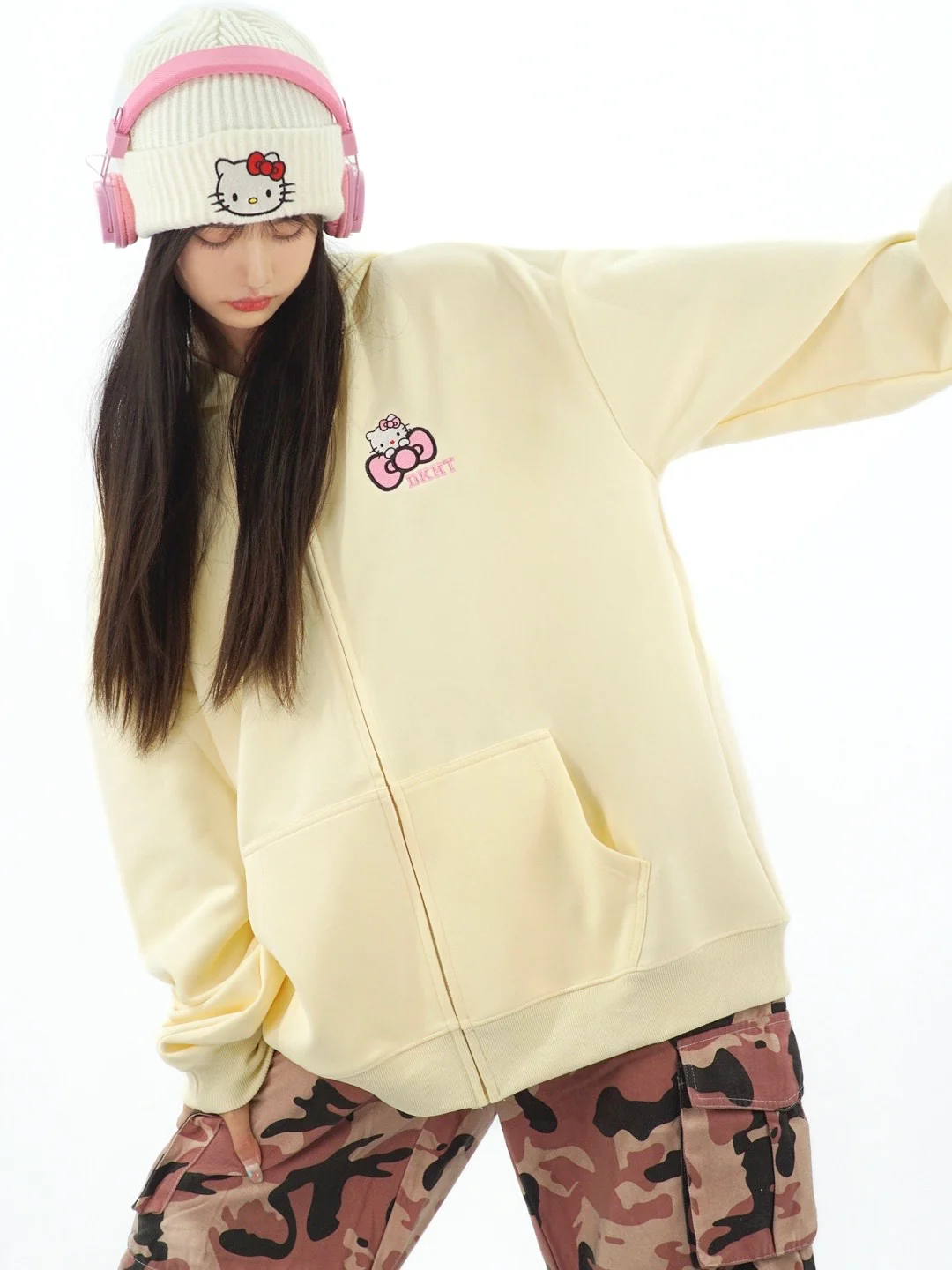 KT Women's Cute Hoodies Teen Girl Fall Jacket Oversized Sweatshirts Casual Drawstring Zip Up Y2K Hoodie with Pocket