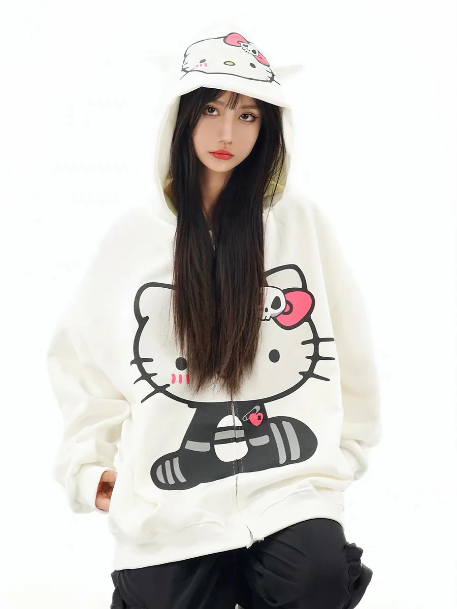 KT Hoodies Fall Jacket Oversized Sweatshirts Casual Drawstring Zip Up Y2K Hoodie with Pocket