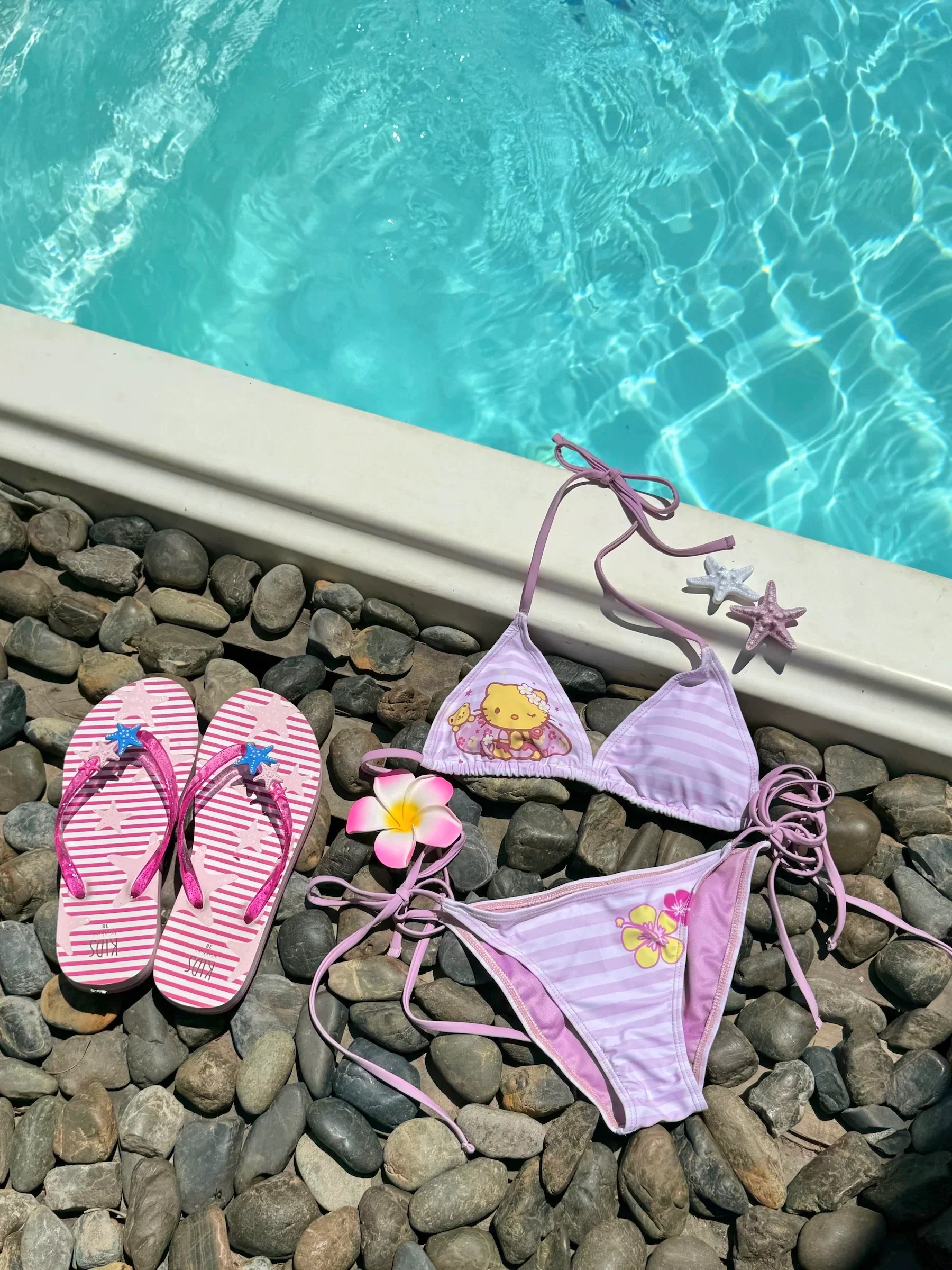 Hellokitty Pink Stripe Halter Tie Side Triangle Bikini Set high Cut 2 Piece Bikini Swimsuit Bathing Suit