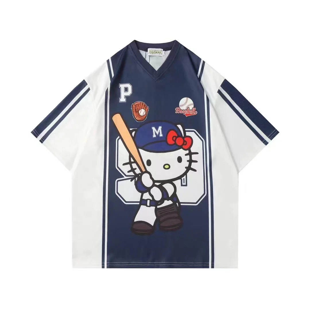 Hellokitty Cute Baseball Jersey Baseball Shirts Sports Uniform Summer Loose Short Sleeve Tops T-Shirts