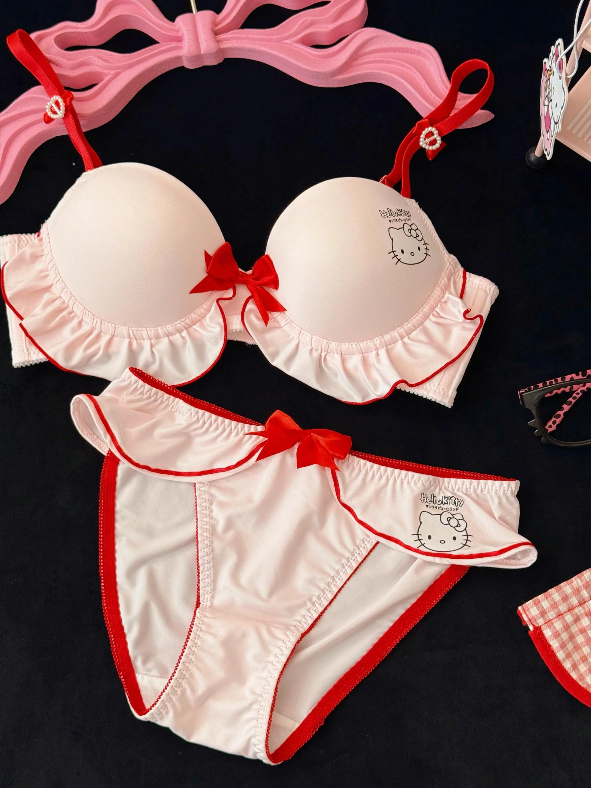Hellokitty Underwire Cute Push Up Strappy Lingerie Set Panty Bra