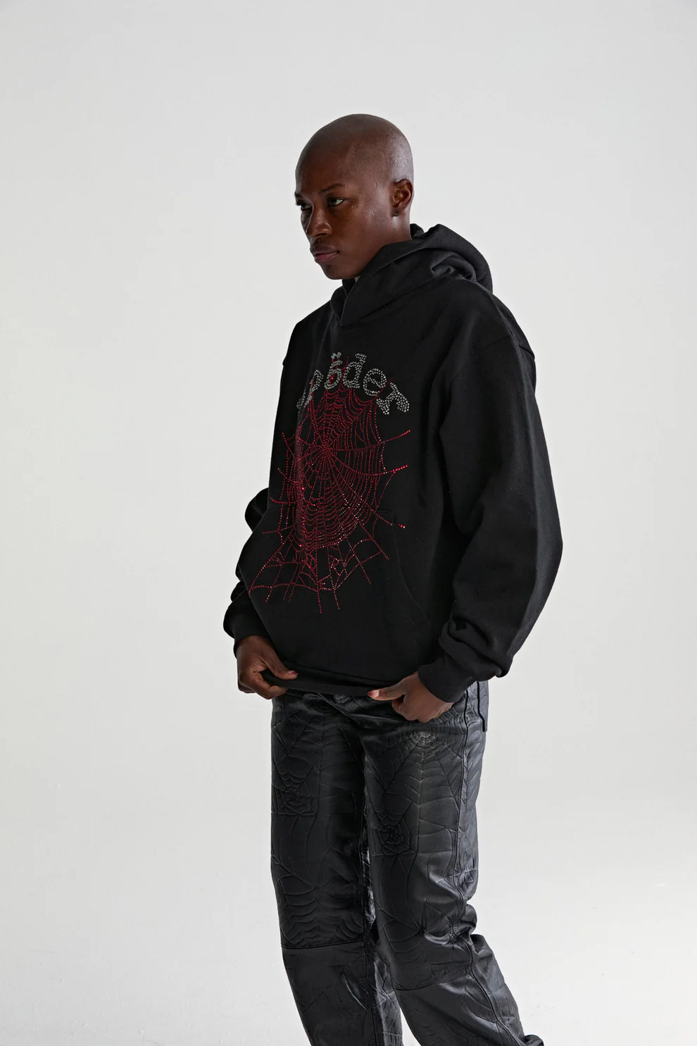 Sp5der OG Rhinestone Logo Hoodie Black