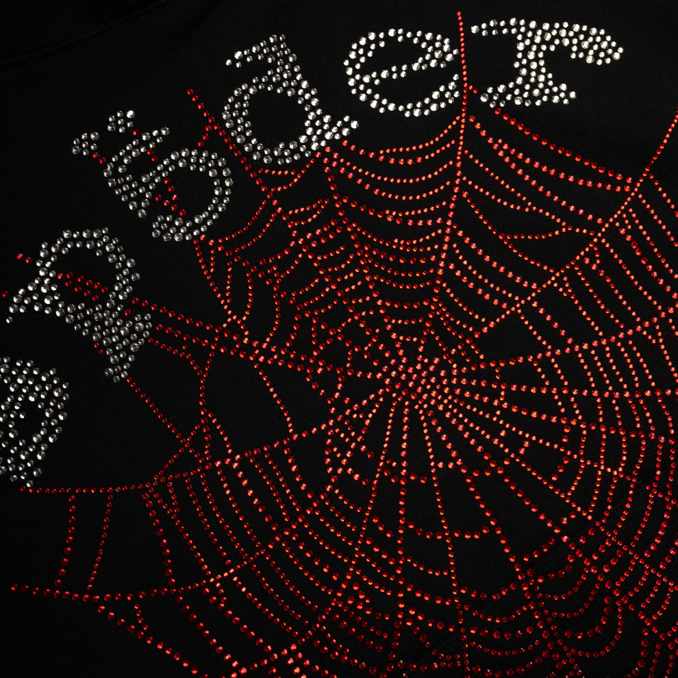 Sp5der OG Rhinestone Logo Hoodie Black