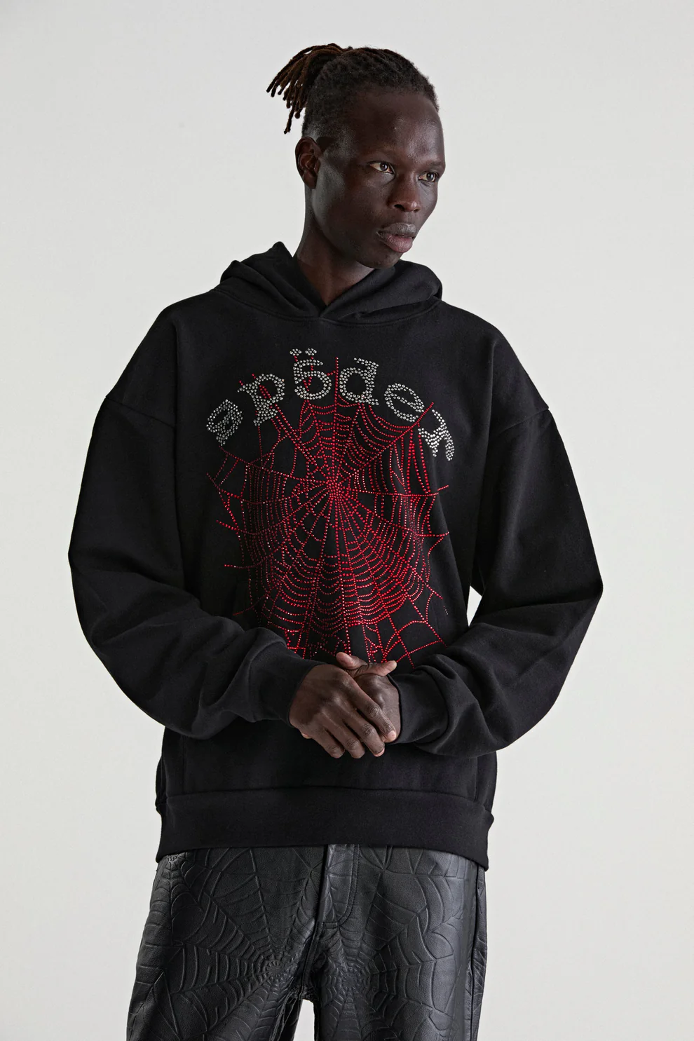 Sp5der OG Rhinestone Logo Hoodie Black