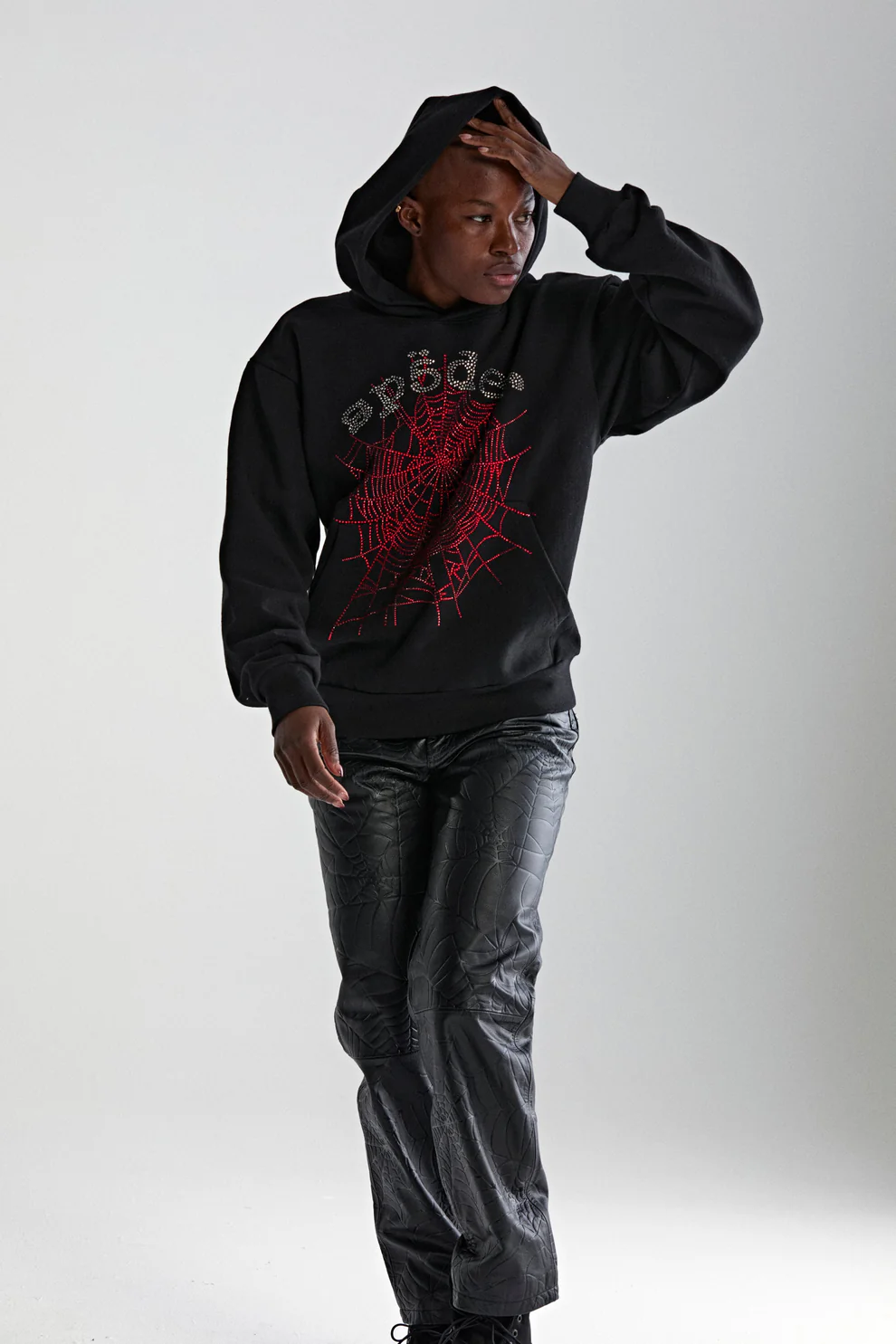 Sp5der OG Rhinestone Logo Hoodie Black
