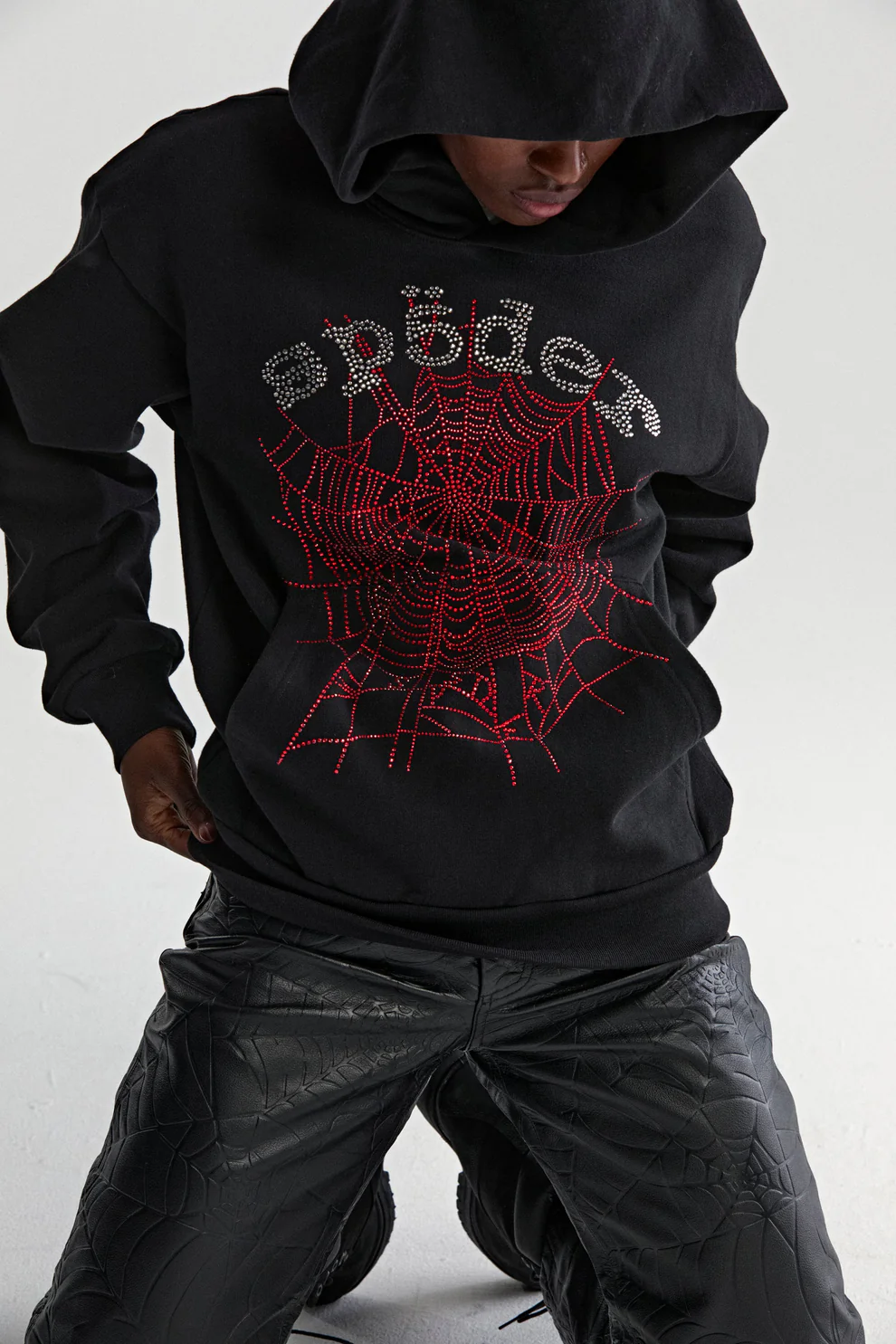 Sp5der OG Rhinestone Logo Hoodie Black