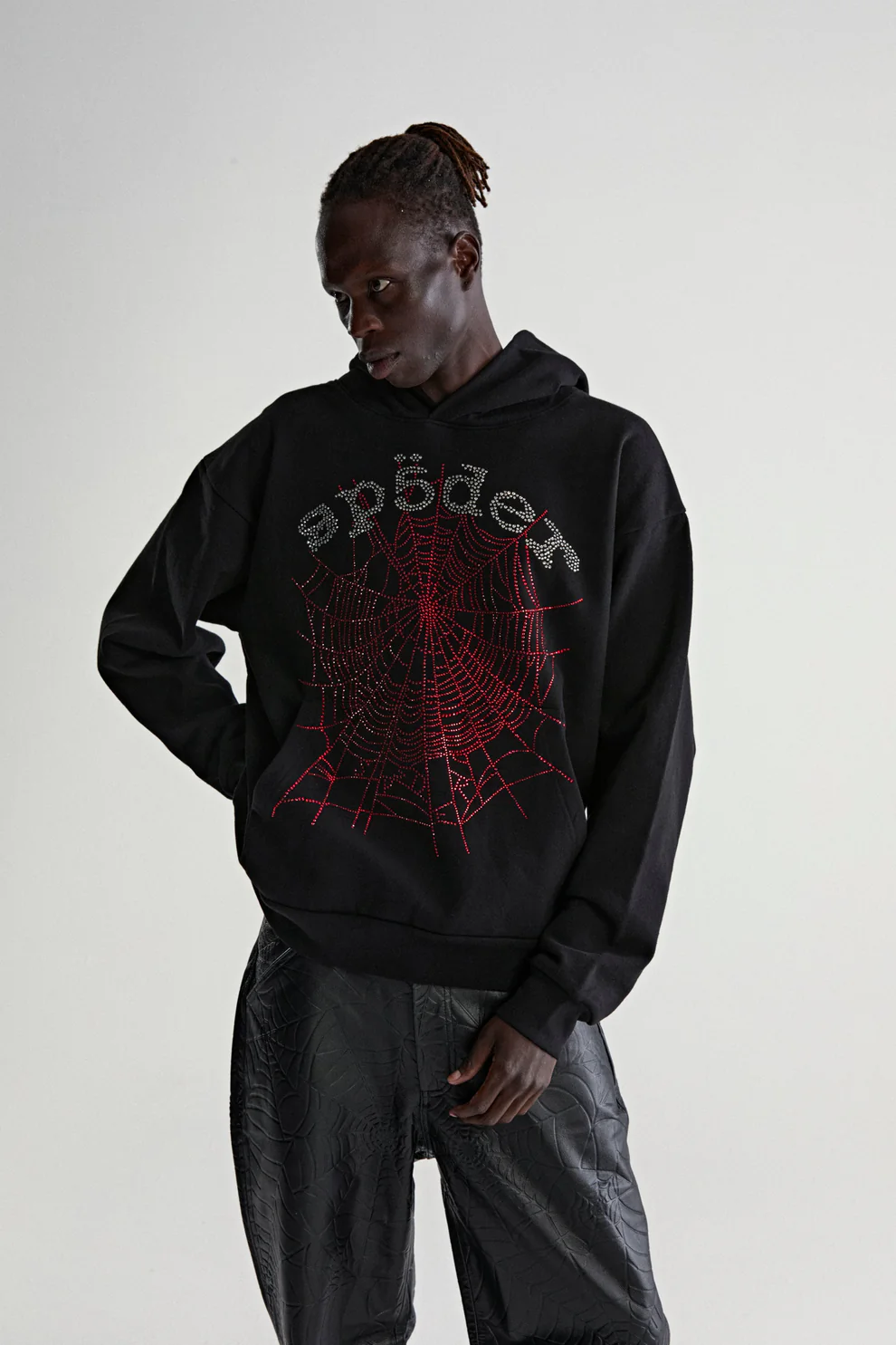 Sp5der OG Rhinestone Logo Hoodie Black