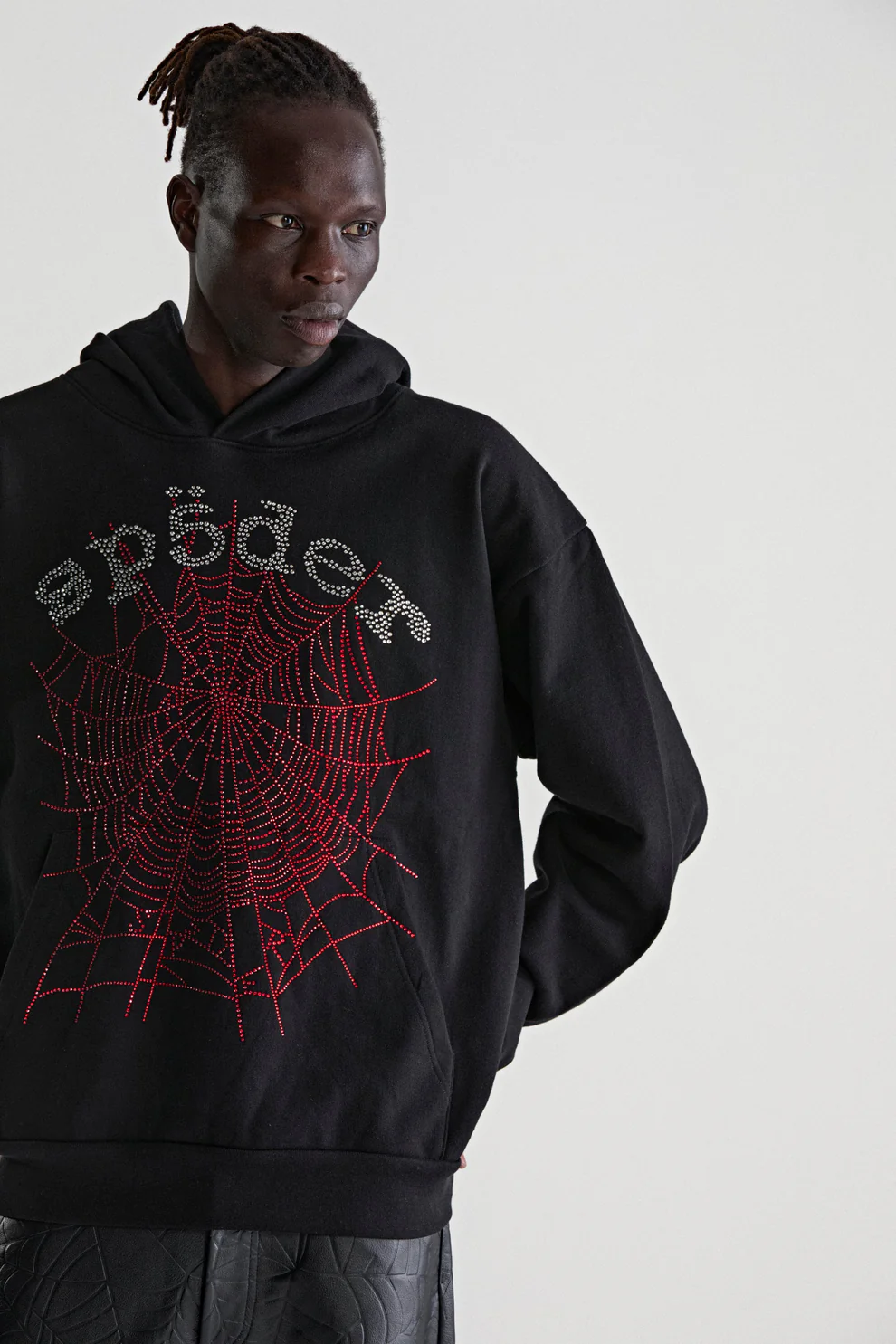 Sp5der OG Rhinestone Logo Hoodie Black