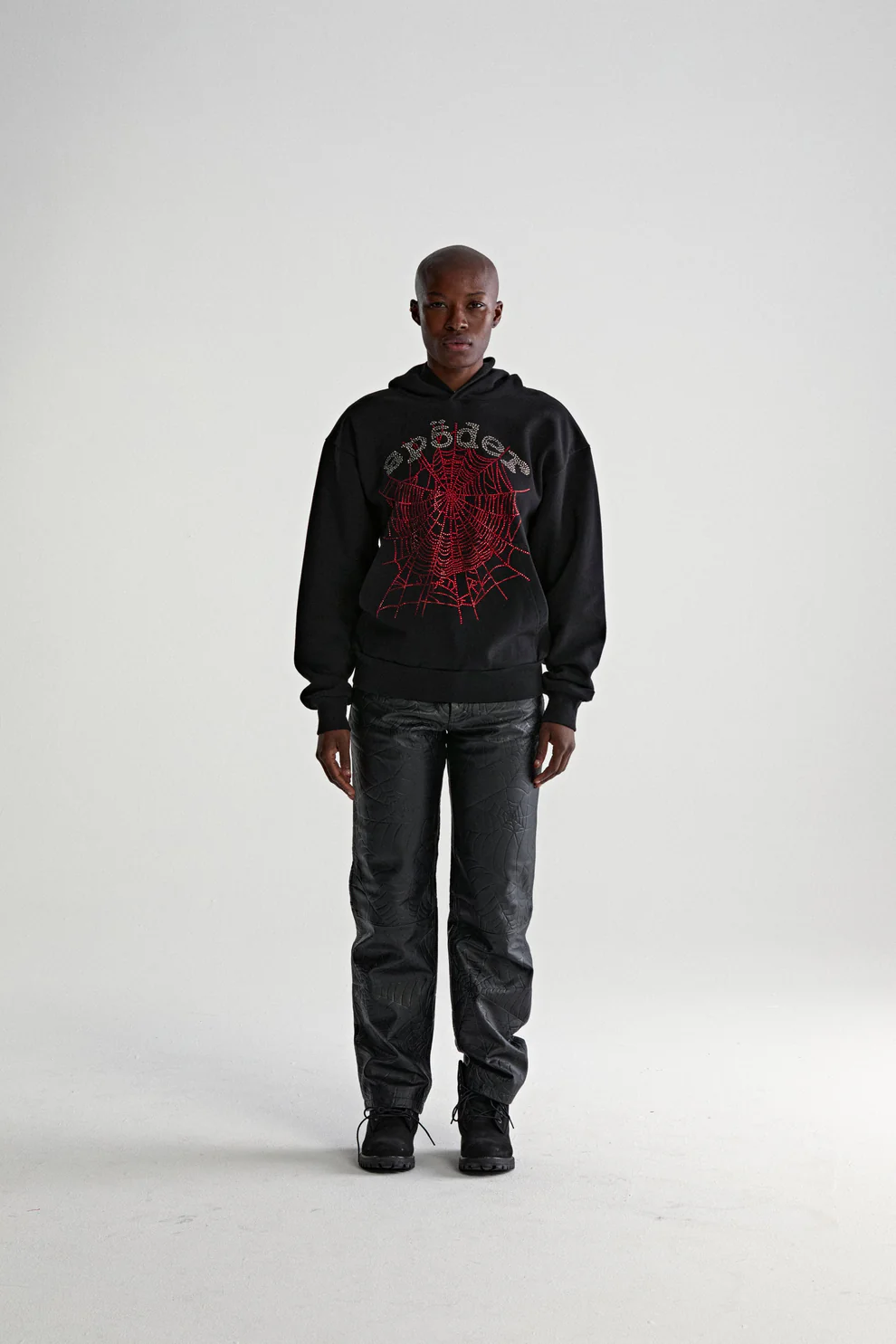 Sp5der OG Rhinestone Logo Hoodie Black