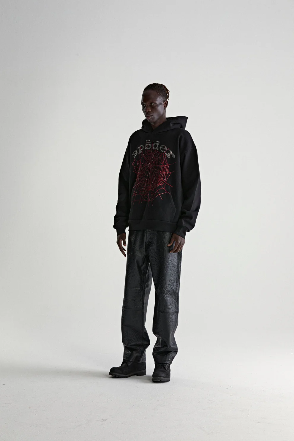 Sp5der OG Rhinestone Logo Hoodie Black