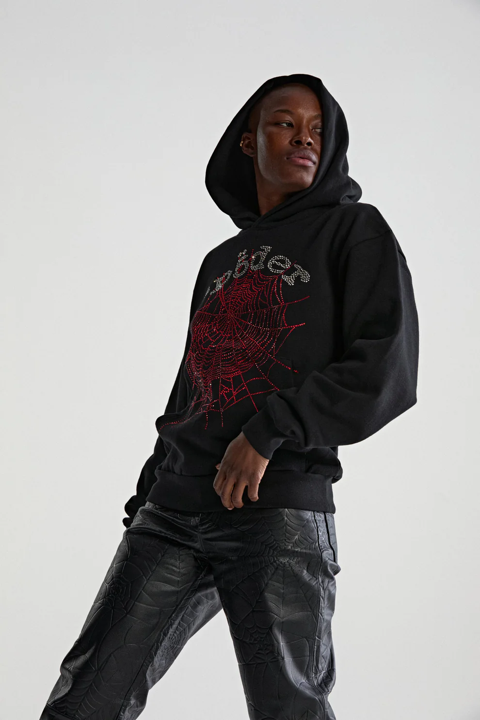 Sp5der OG Rhinestone Logo Hoodie Black