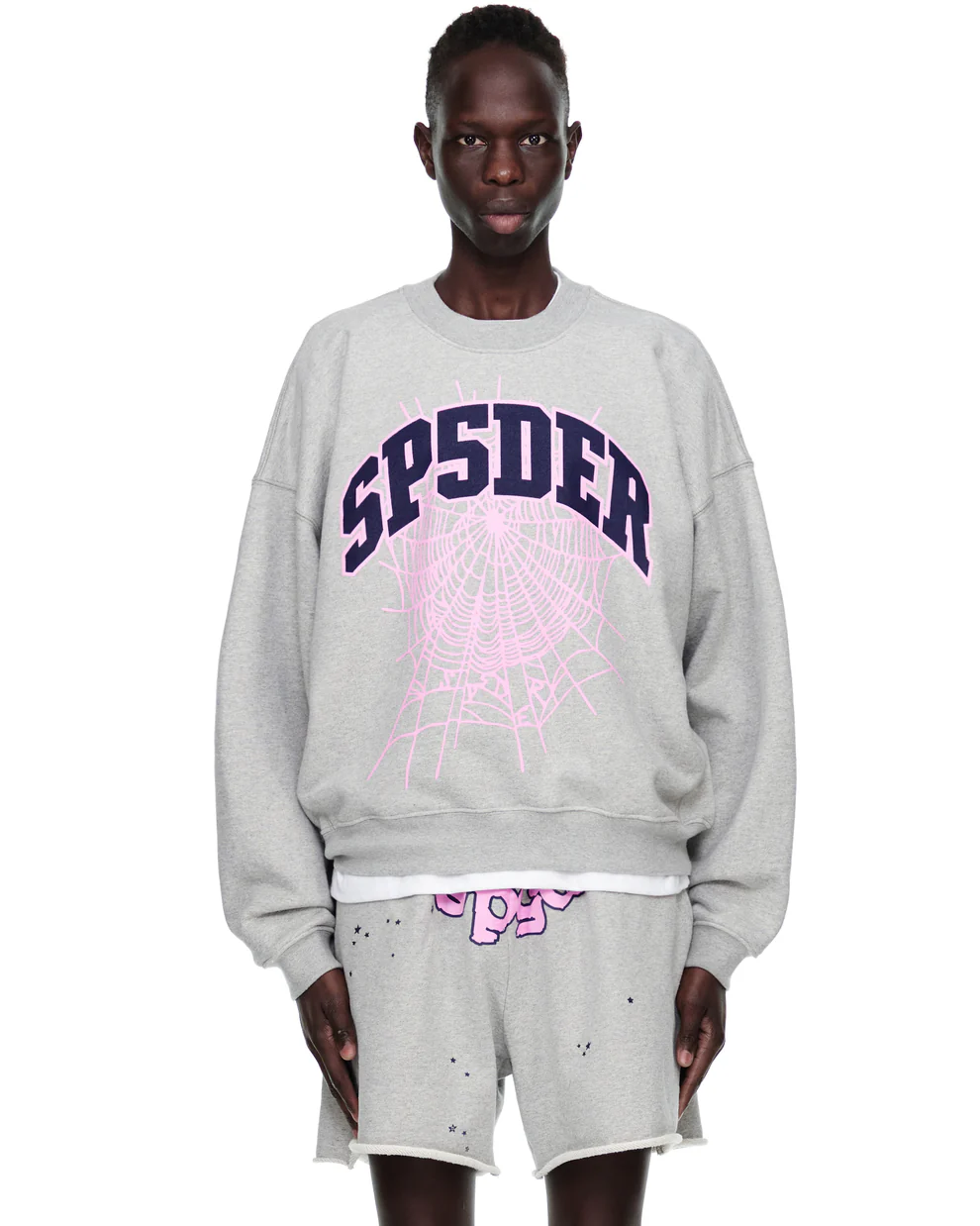 Sp5der Varsity Web Crewneck Heather Grey