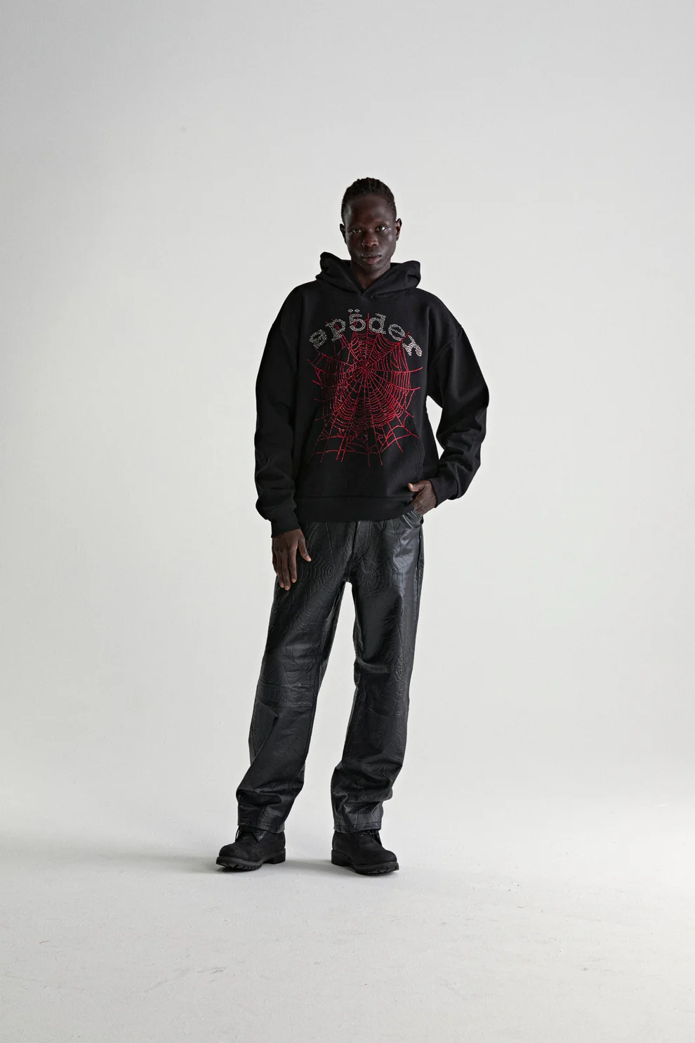 Sp5der OG Rhinestone Logo Hoodie Black