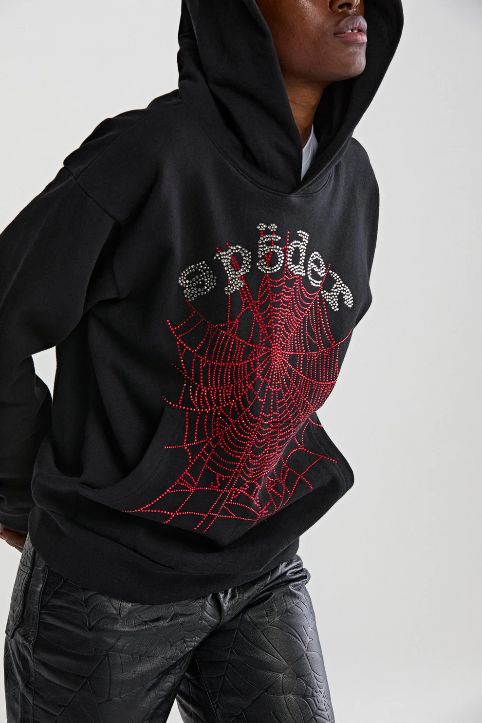 Sp5der OG Rhinestone Logo Hoodie Black