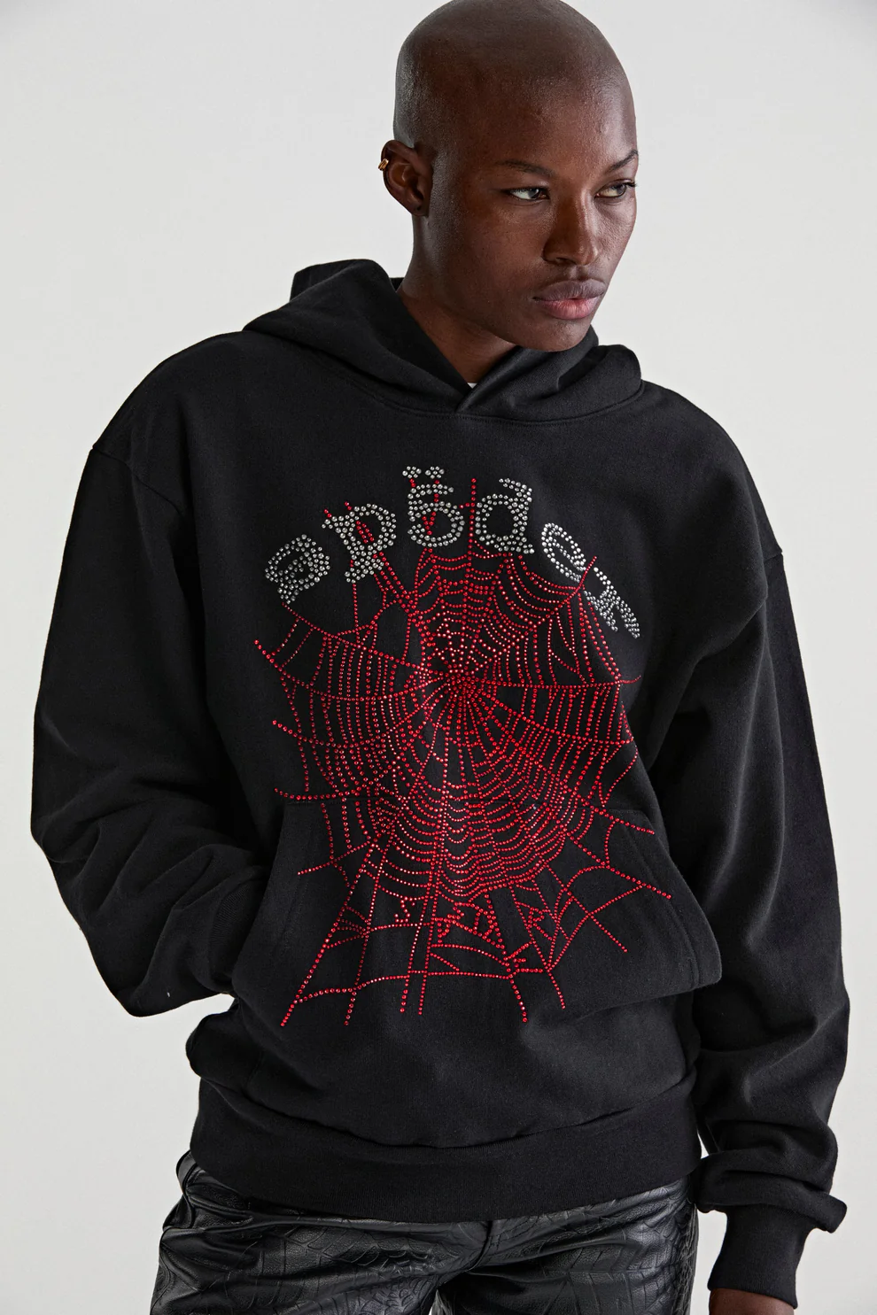 Sp5der OG Rhinestone Logo Hoodie Black