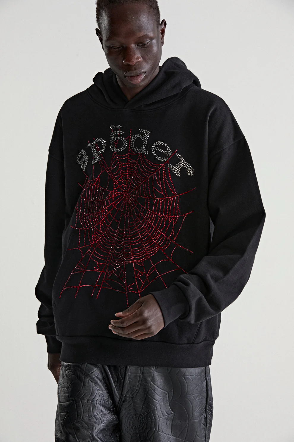 Sp5der OG Rhinestone Logo Hoodie Black