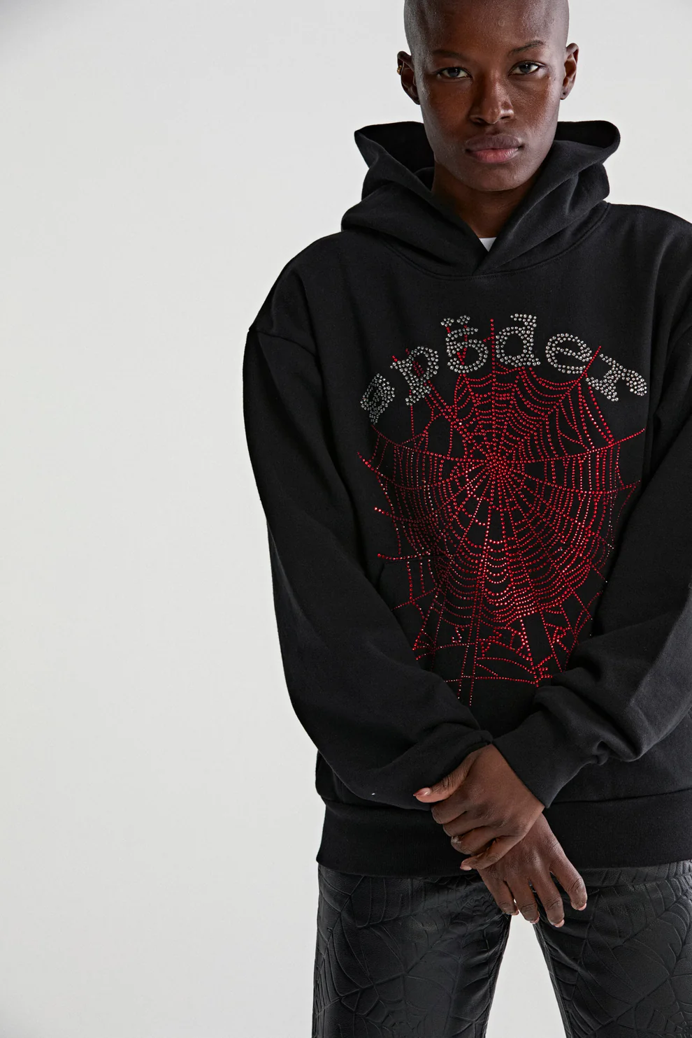 Sp5der OG Rhinestone Logo Hoodie Black