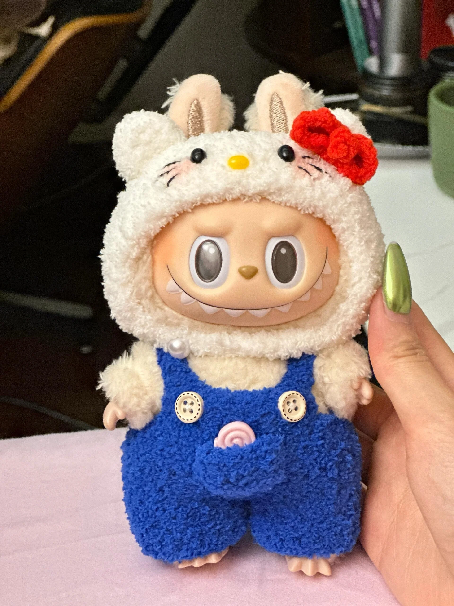 Handmade Knitting Hellokitty outfit clothes for 17cm Labubu
