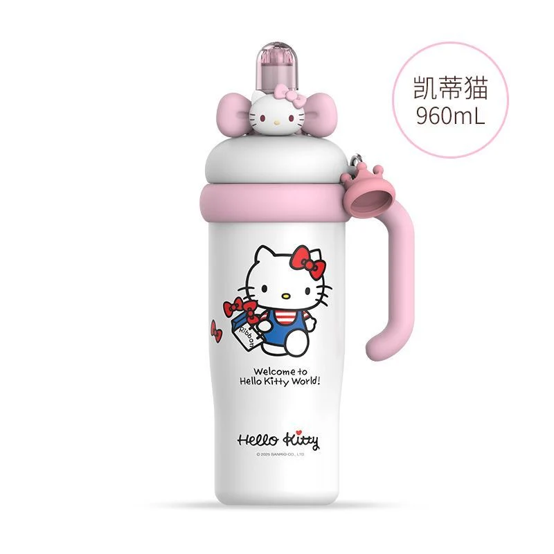 Sanrio Tumbler with Handle Stainless Steel Insulated Cup with Lid & Straw Water Bottle Cupholder Friendly Women Travel Mug