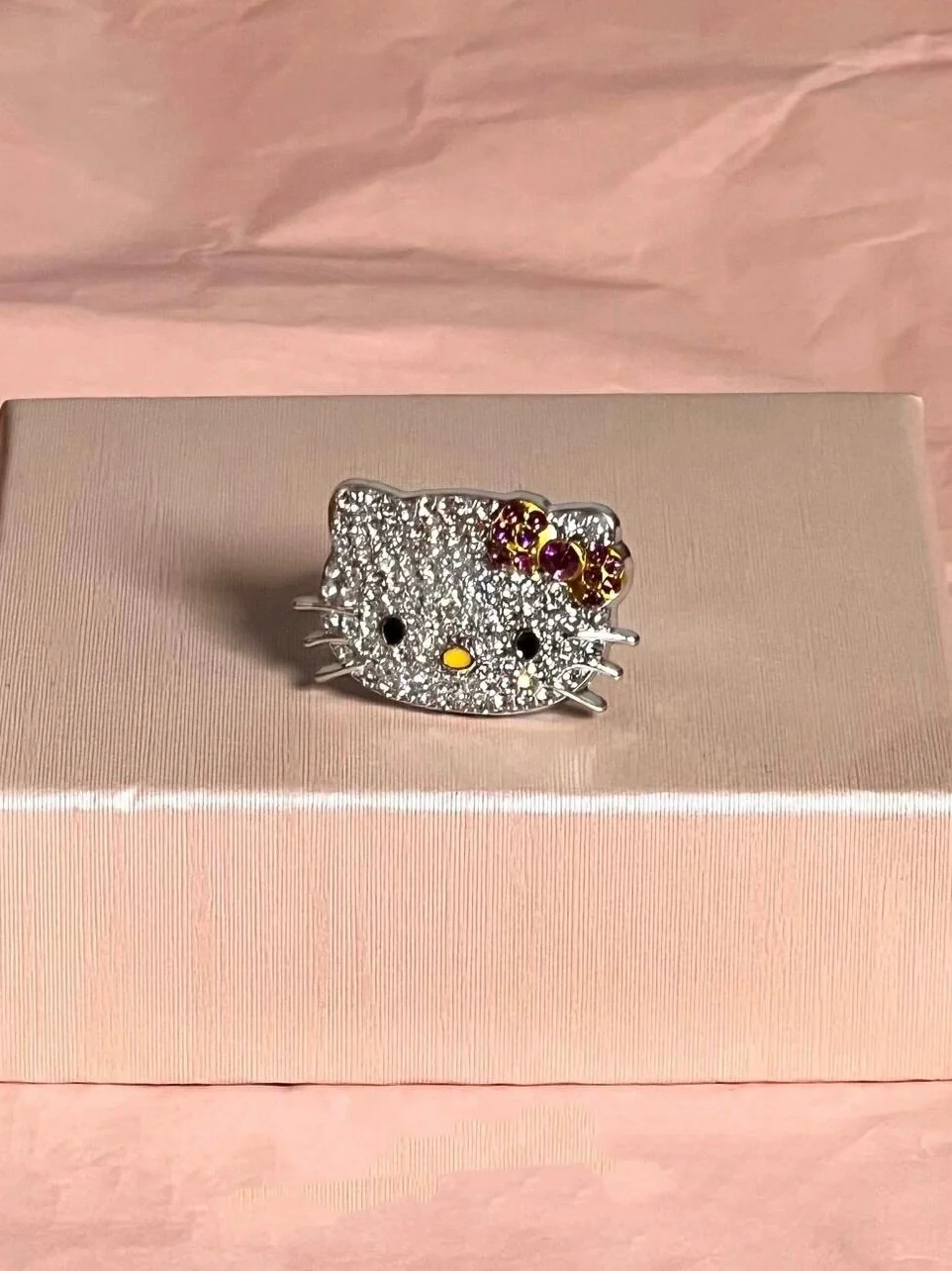 Hellokitty Cute Rhinestone Open Adjustable Ring Jewelry Giftewelry（Velvet Gift Box Packing）
