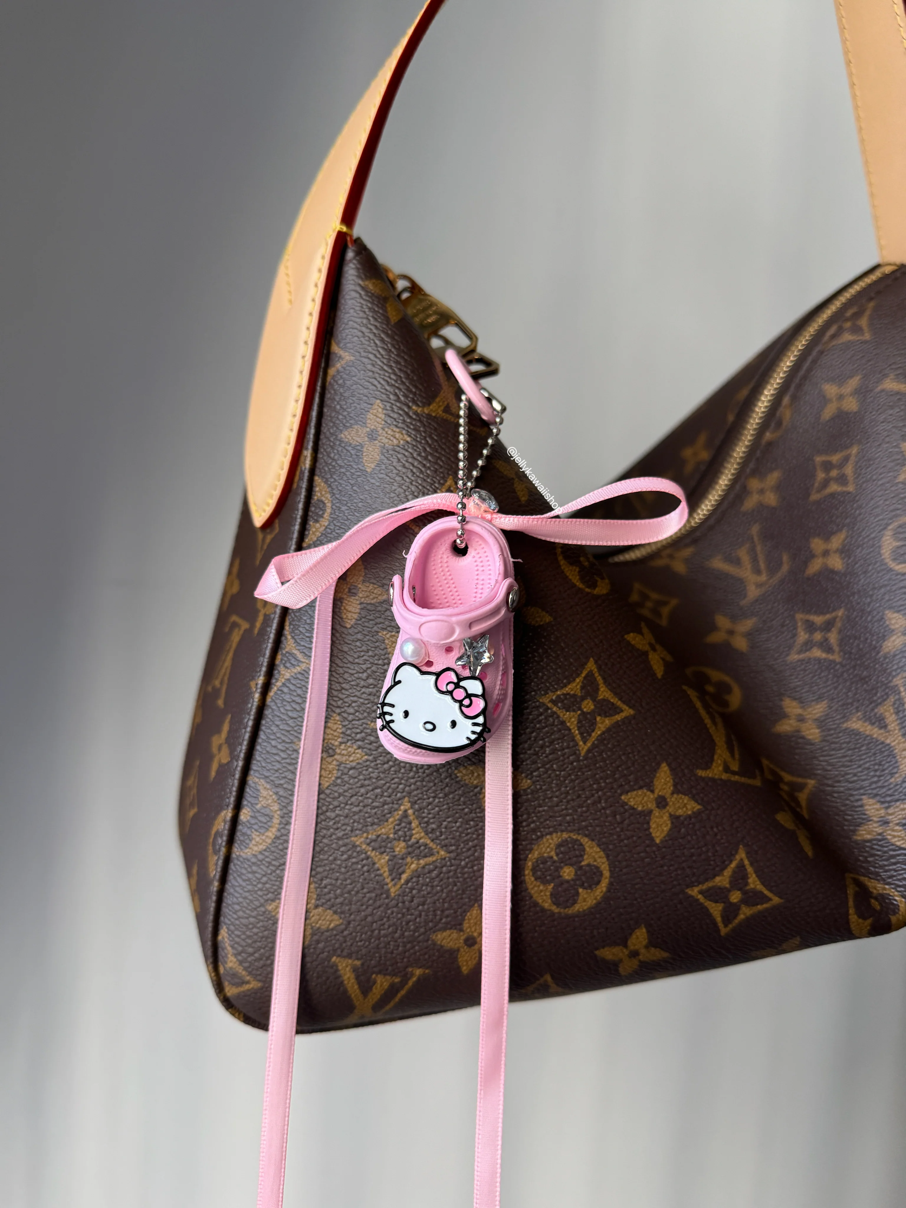 Hellokitty Pink Mini Crocs Handmade Bag Charm Chains Decoration Pendant Accessories for Purse (2PCS)