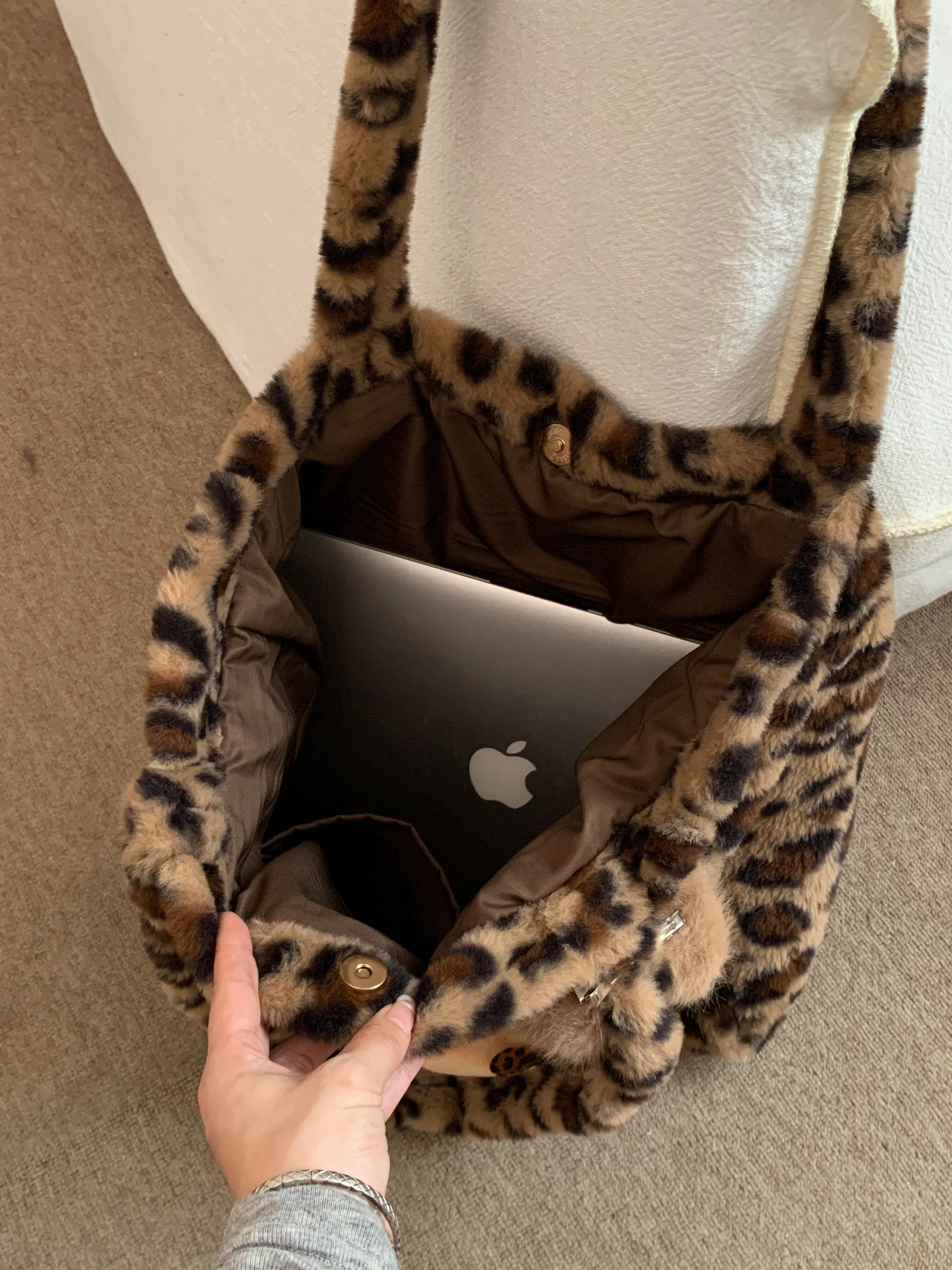 Hellokitty Leopard Print Cute Small Bags Plush Bag for Women Kawaii Carry on Bag Handbags