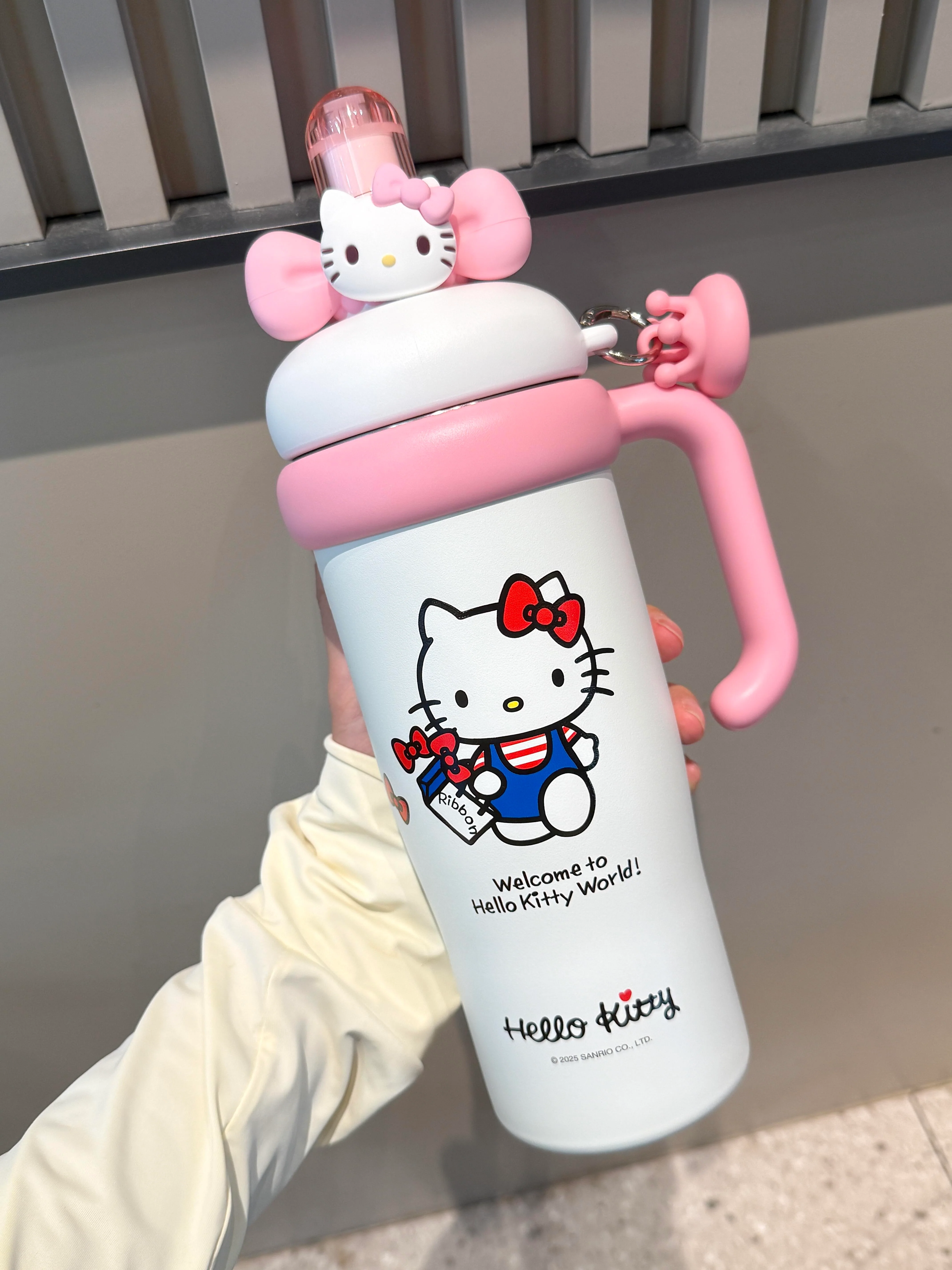 Sanrio Tumbler with Handle Stainless Steel Insulated Cup with Lid & Straw Water Bottle Cupholder Friendly Women Travel Mug