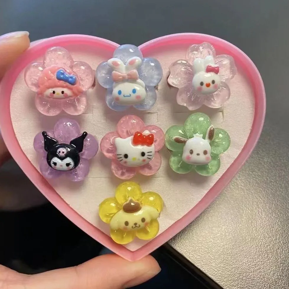Sanrio Resin Rings Acrylic Cute Rings Set｜7 Count (Pack of 1)