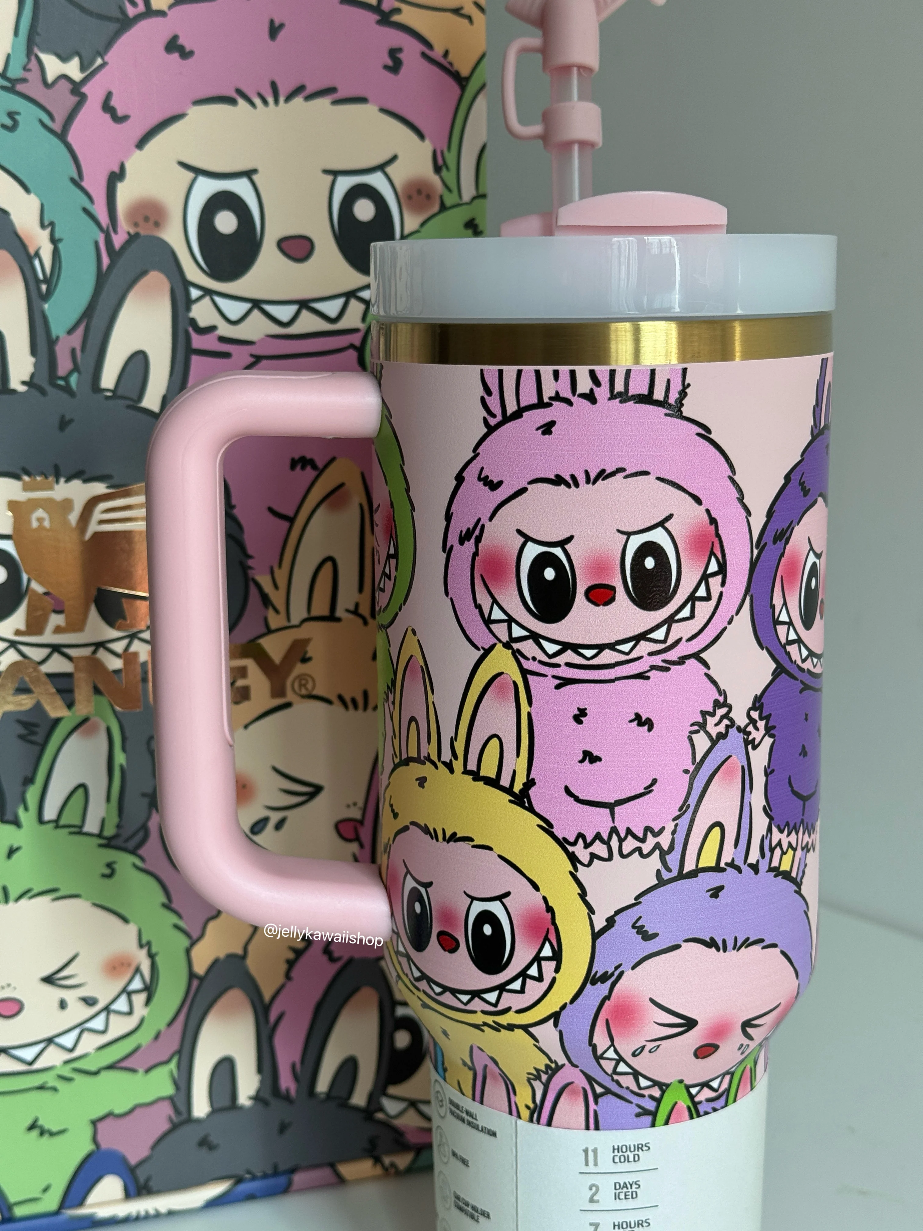 LABUBU In-Car Insulated Cup 1200 ml Tumbler with Handle Stainless Steel Insulated Cup with Lid (Gift box）